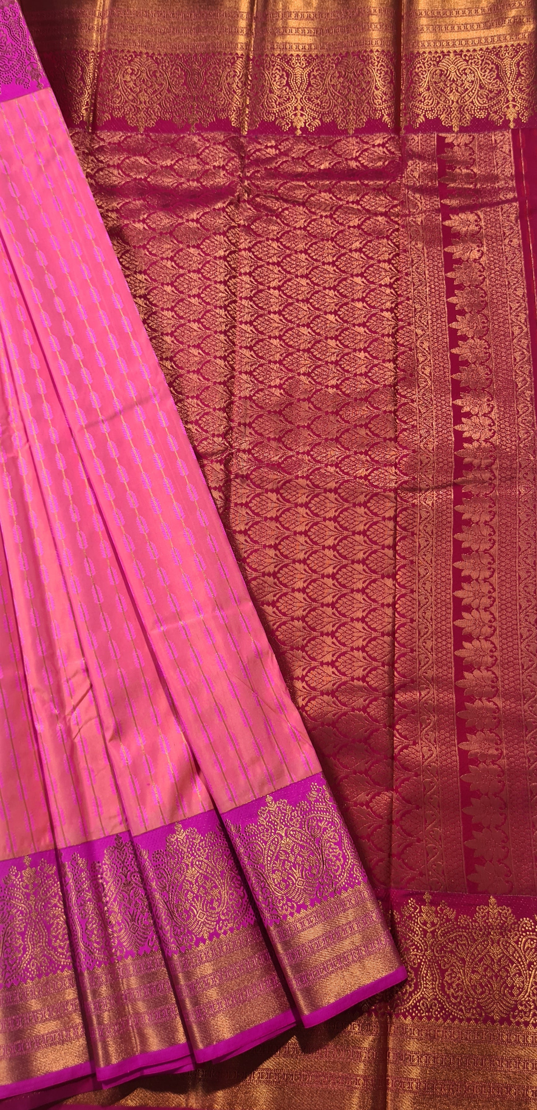 Kanchi Vegan Silk Saree With Contrast Blouse and Rich Jari Pallu