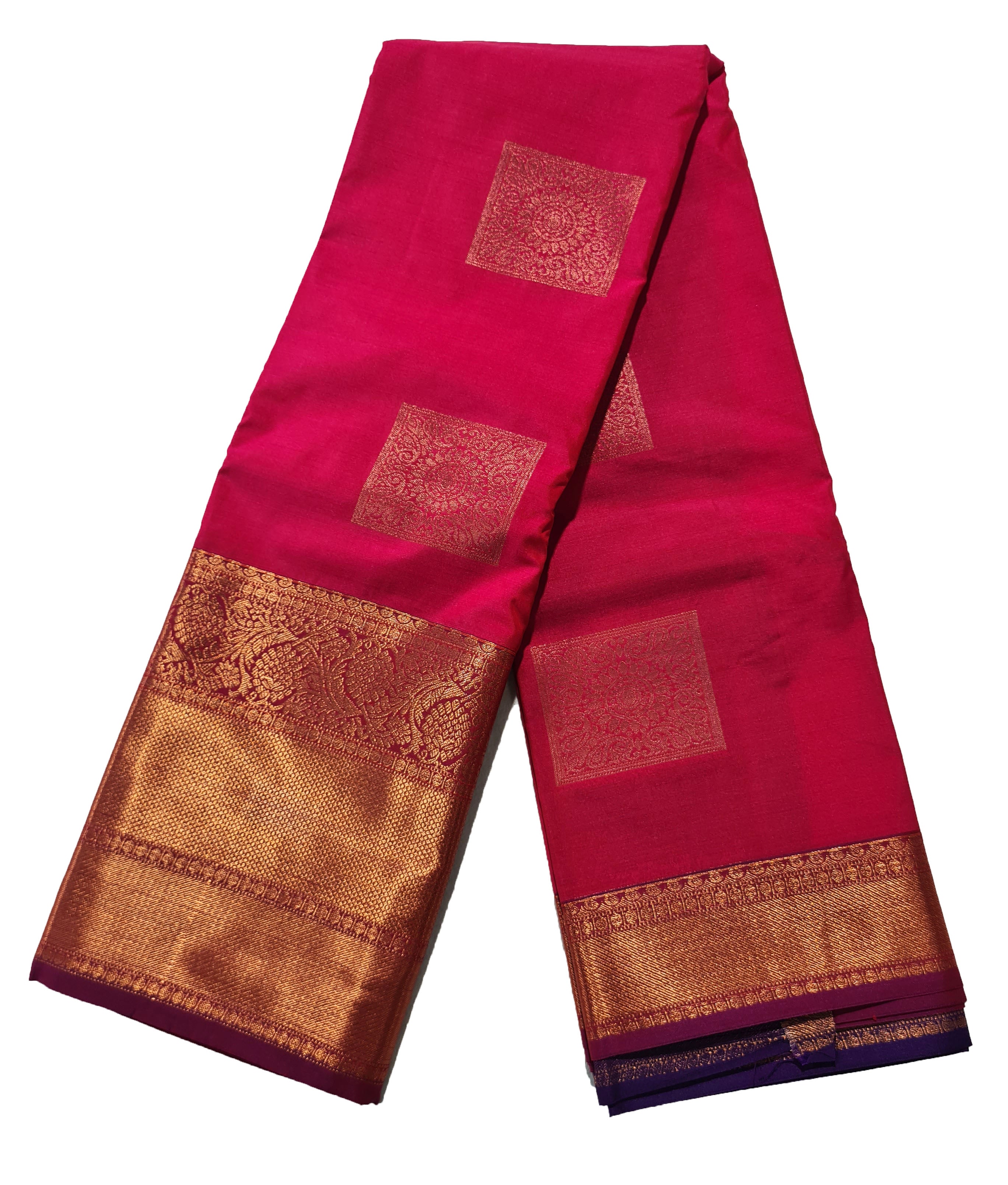 Kanchi Vegan Silk Saree With Contrast Blouse and Rich Jari Pallu