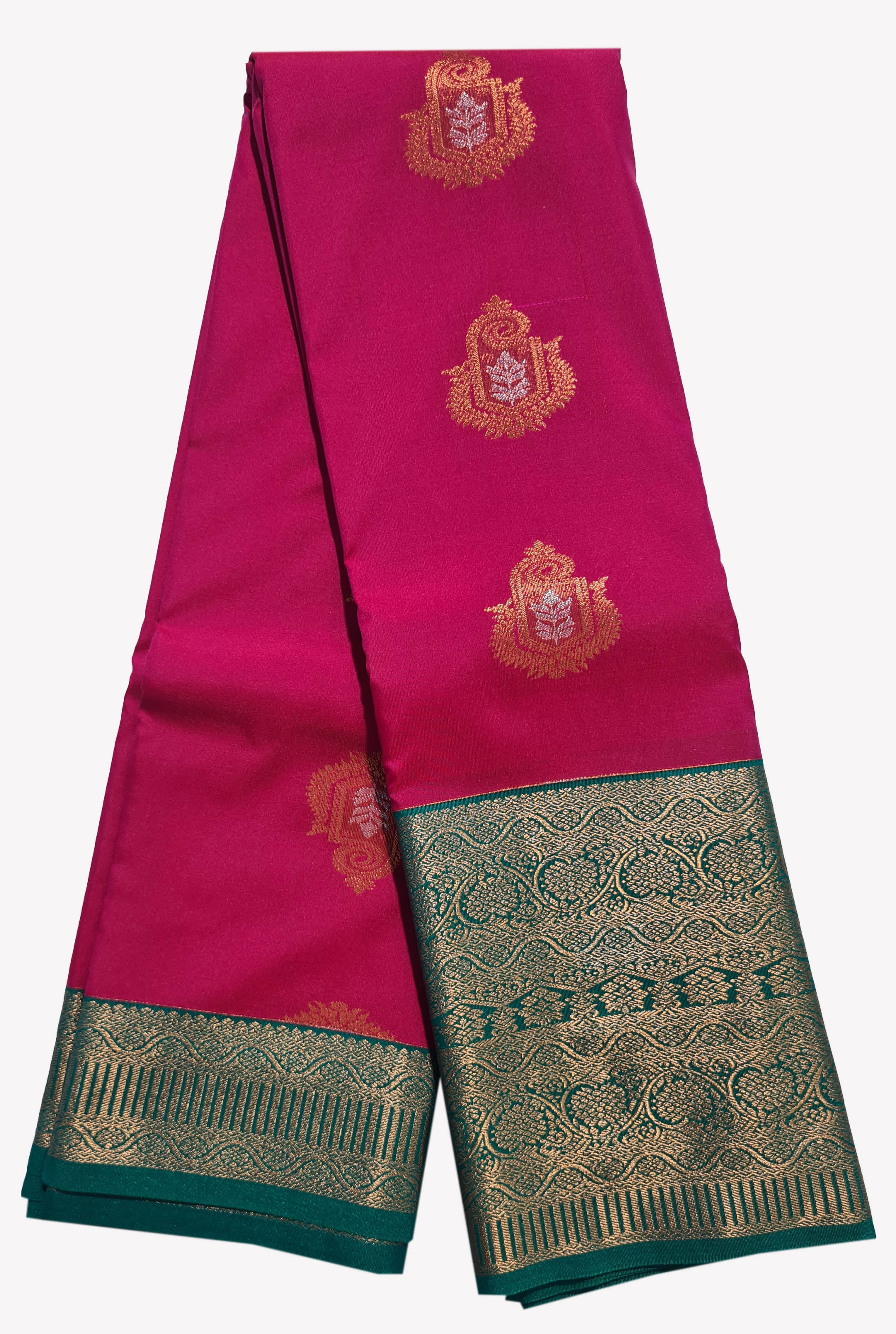 Kanchi Vegan Silk Saree With Contrast Blouse and Rich Jari Pallu