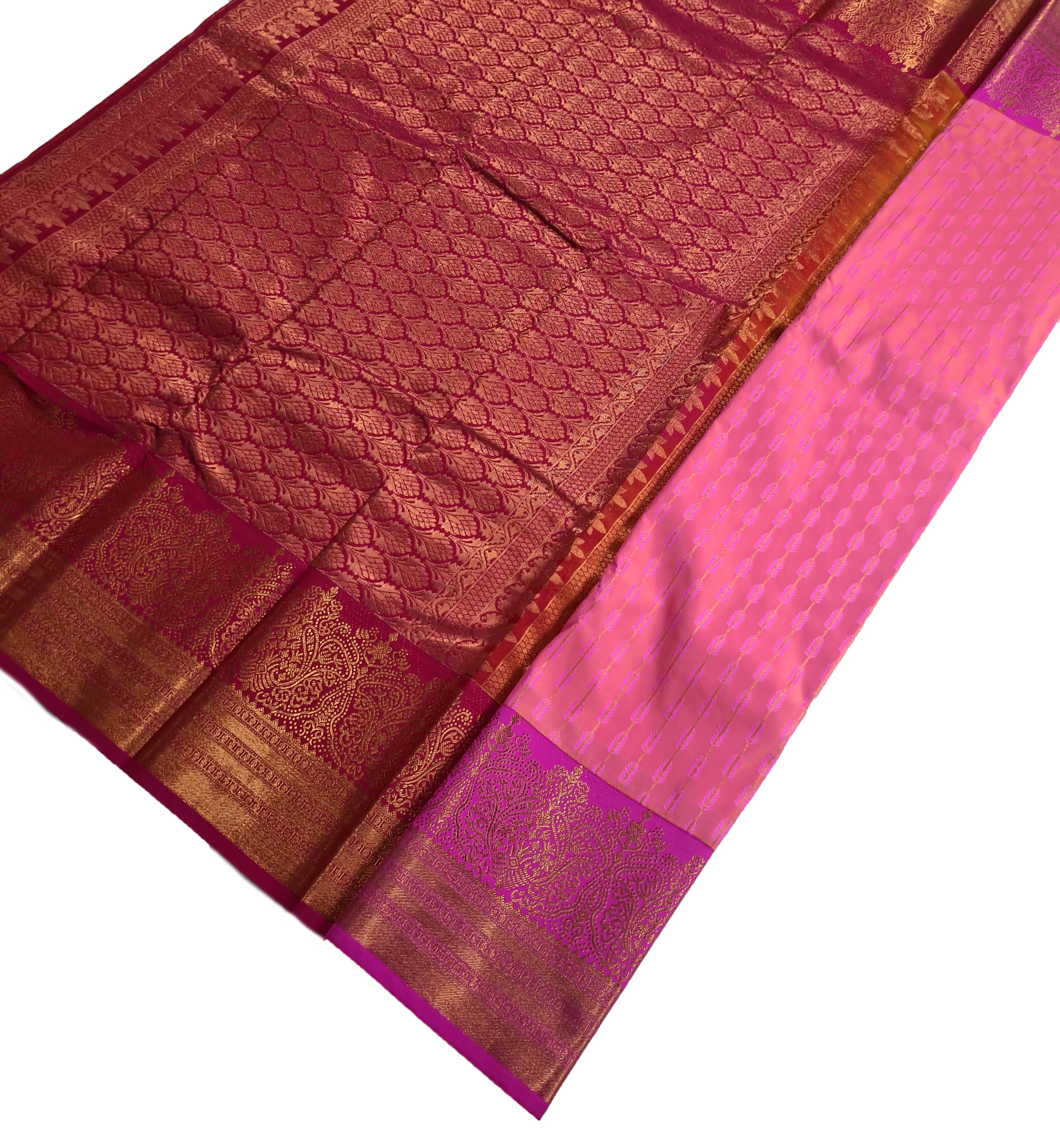 Kanchi Vegan Silk Saree With Contrast Blouse and Rich Jari Pallu