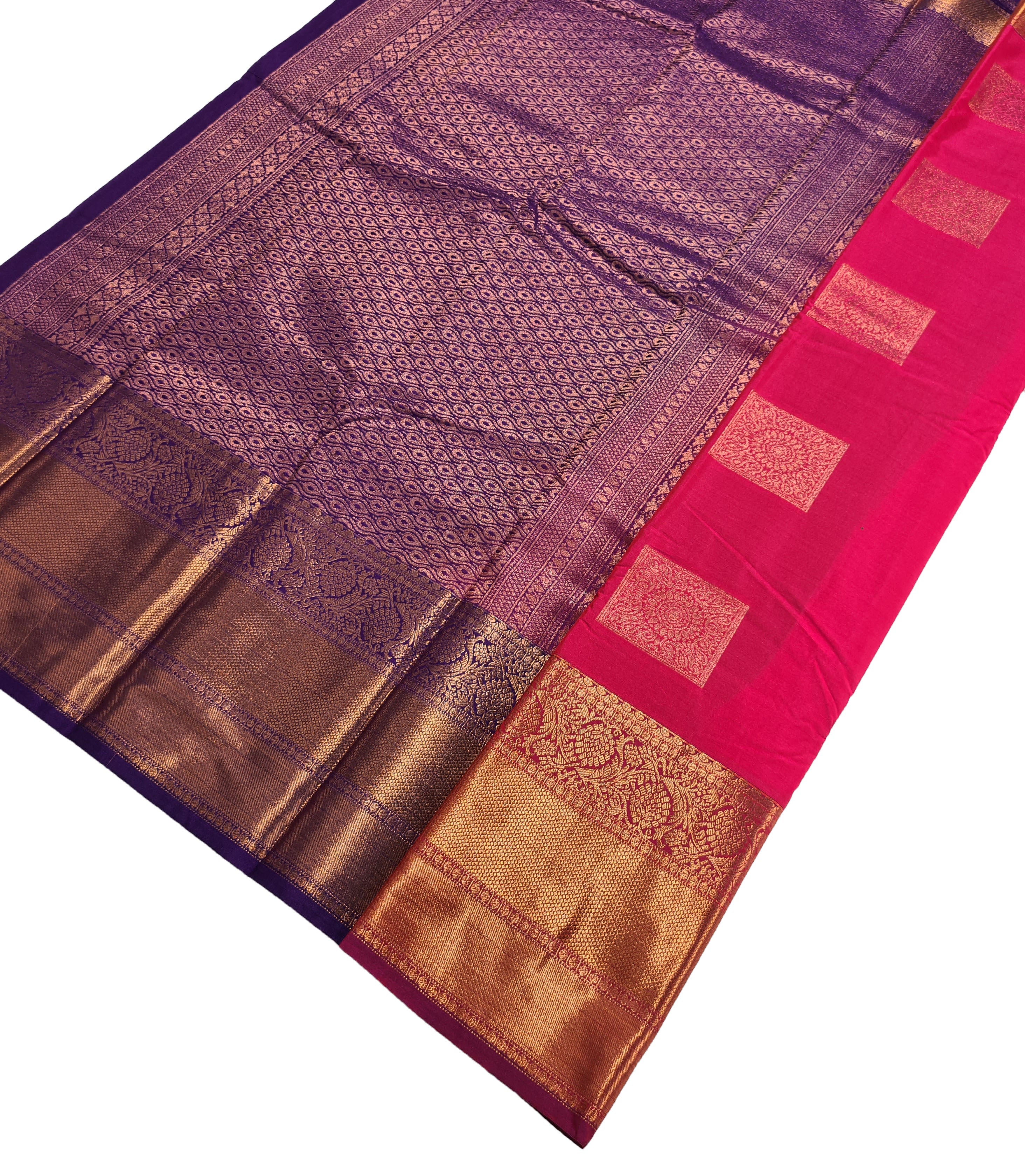 Kanchi Vegan Silk Saree With Contrast Blouse and Rich Jari Pallu