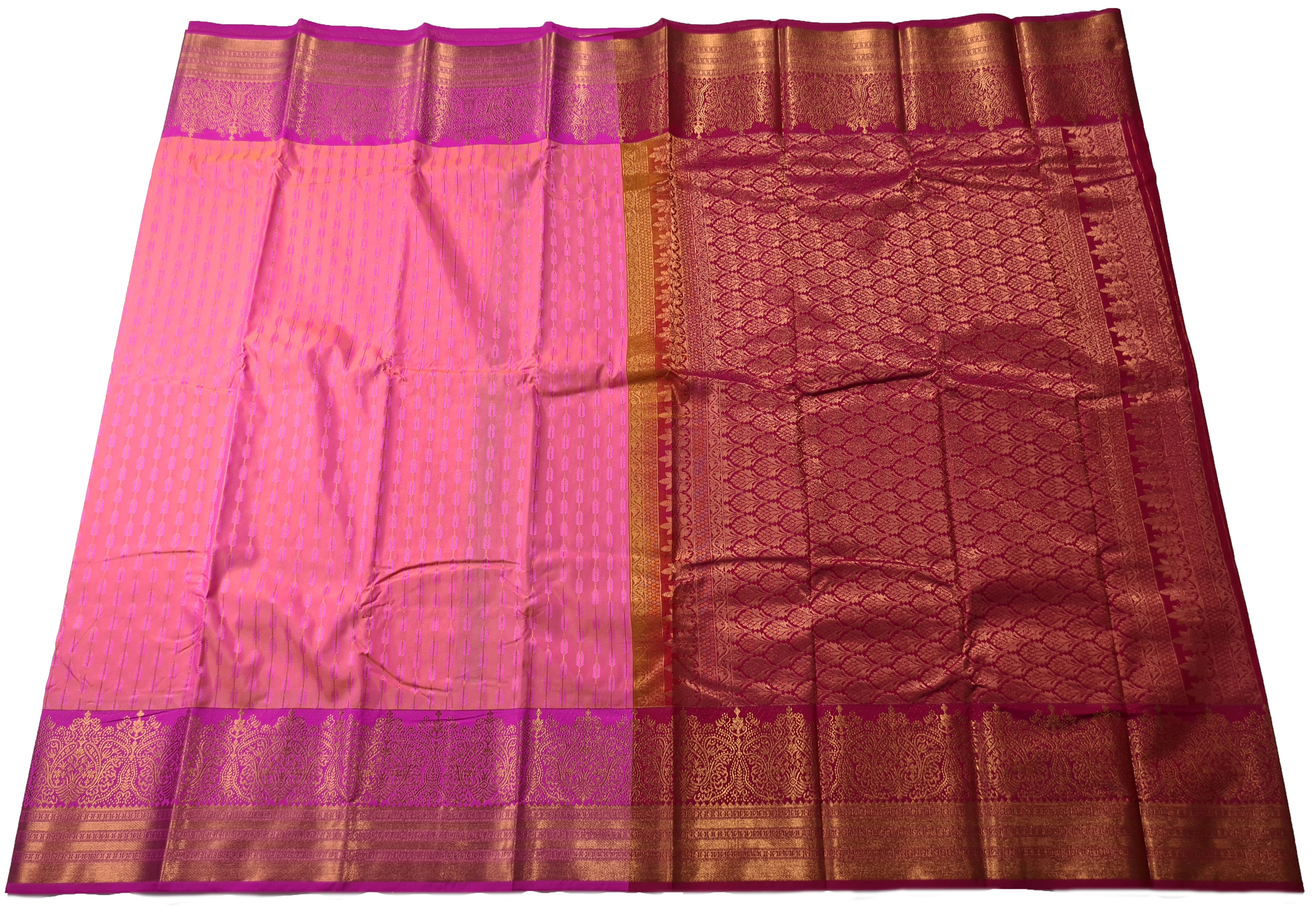 Kanchi Vegan Silk Saree With Contrast Blouse and Rich Jari Pallu
