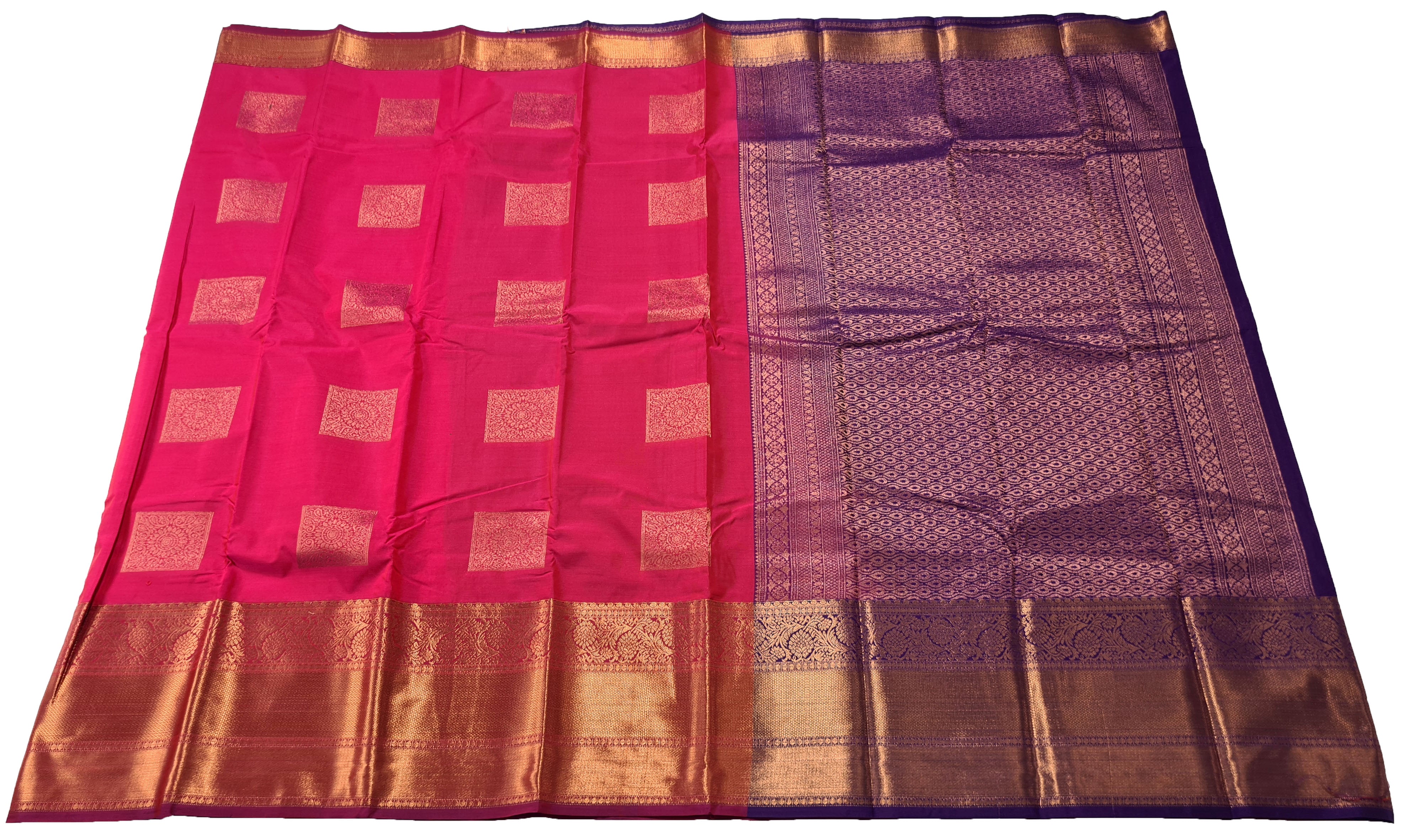 Kanchi Vegan Silk Saree With Contrast Blouse and Rich Jari Pallu