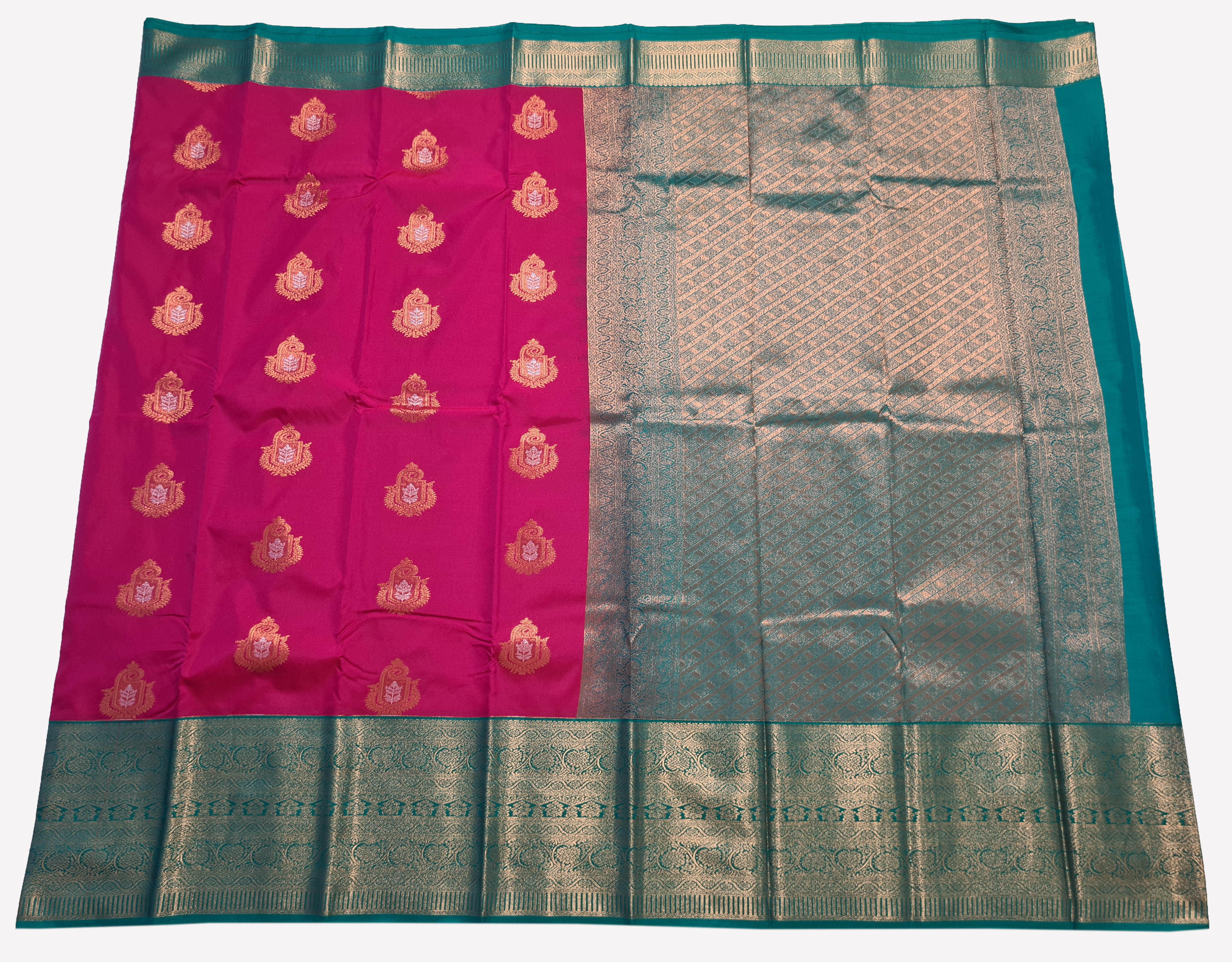 Kanchi Vegan Silk Saree With Contrast Blouse and Rich Jari Pallu