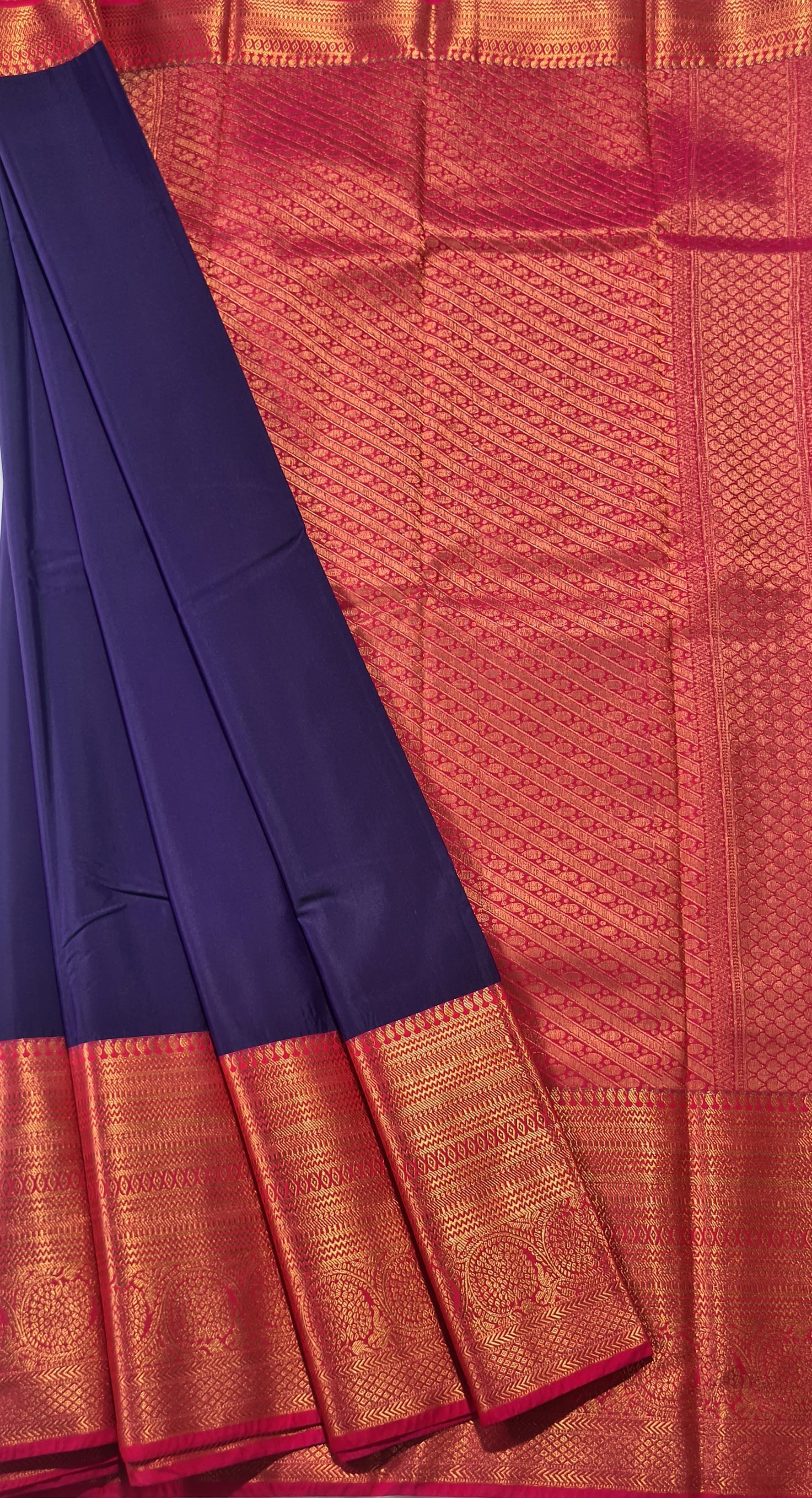Kanchi Vegan Silk Saree With Contrast Blouse and Rich Jari Pallu