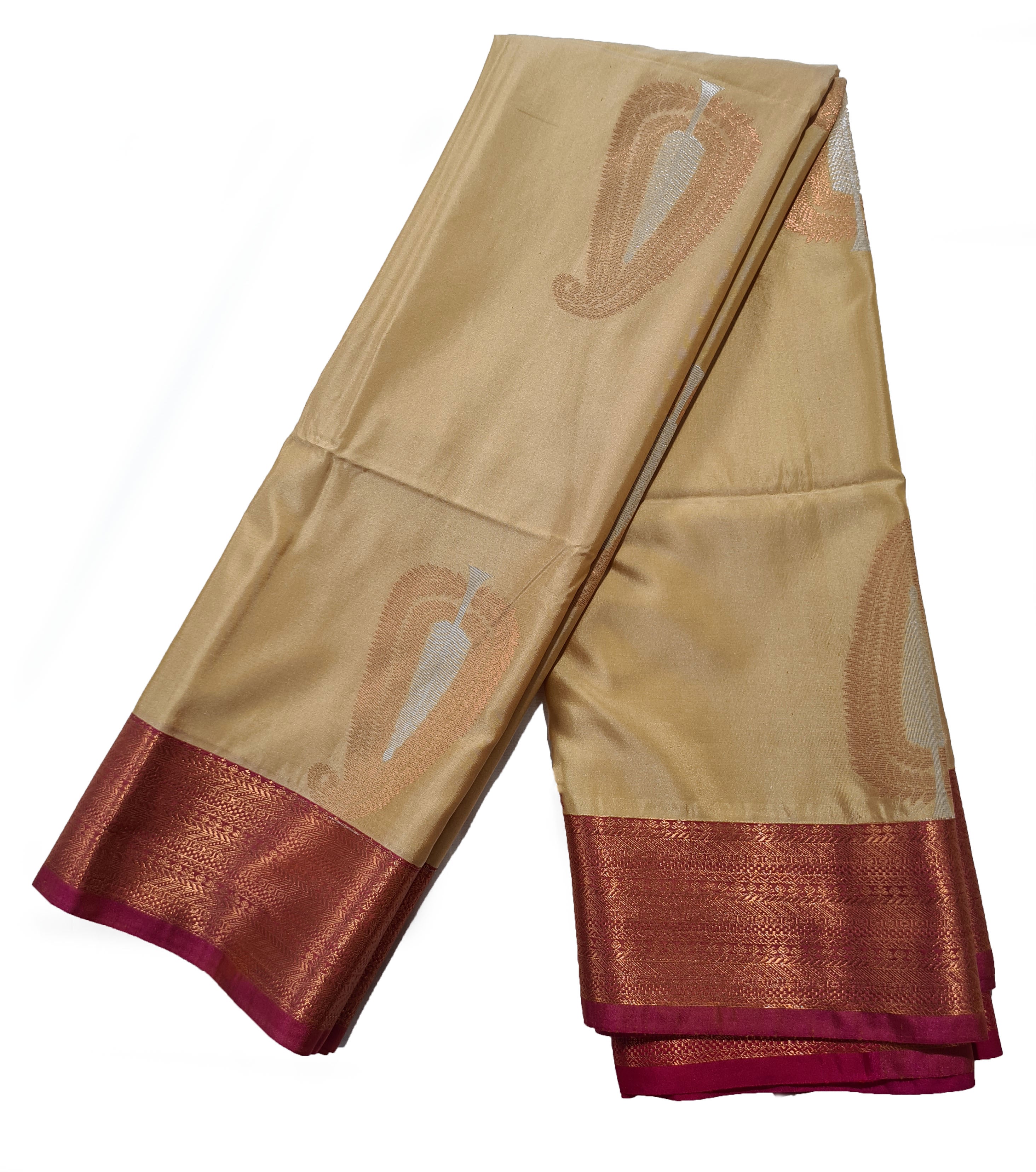 Kanchi Vegan Silk Saree With Contrast Blouse and Rich Jari Pallu