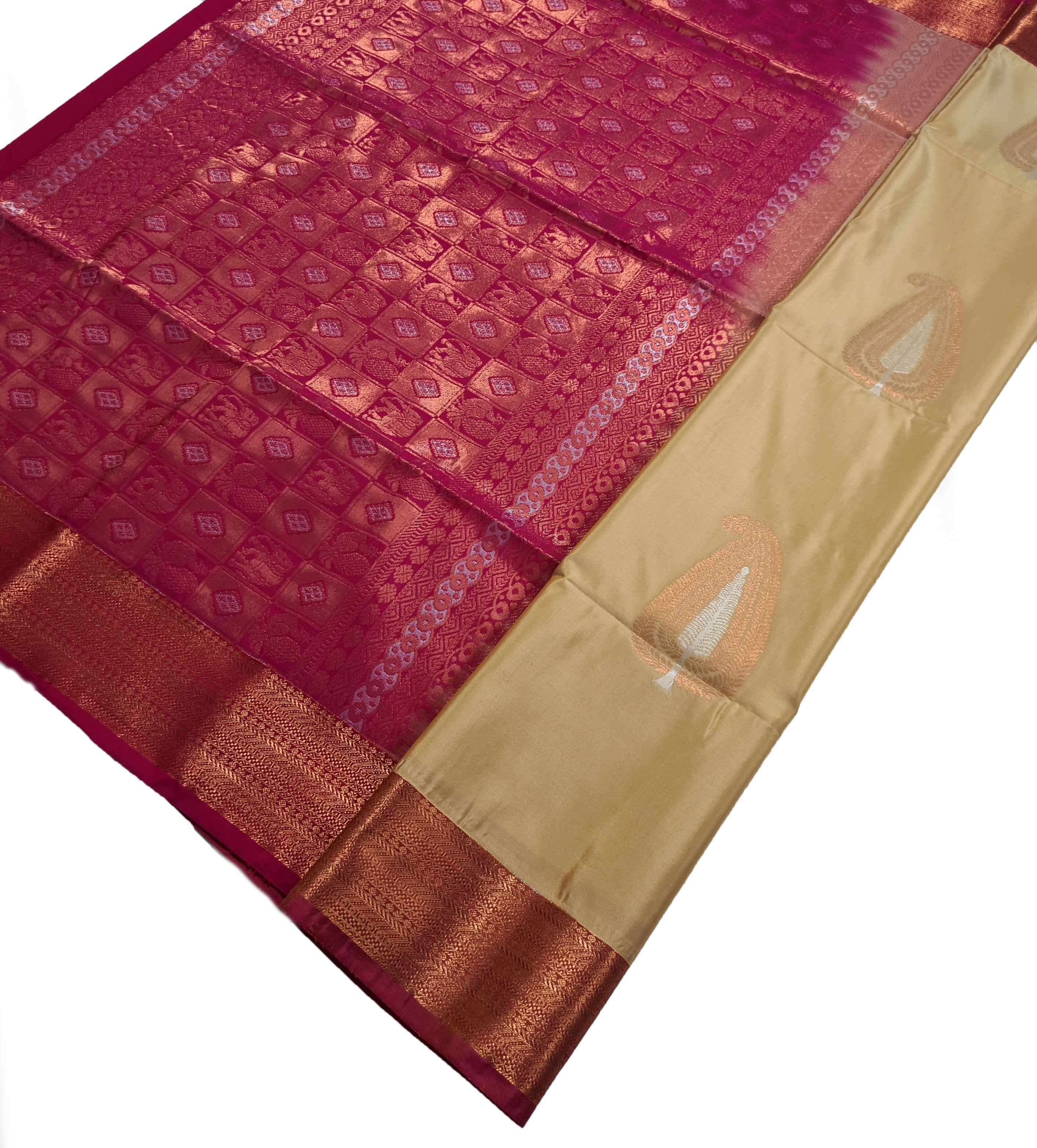 Kanchi Vegan Silk Saree With Contrast Blouse and Rich Jari Pallu