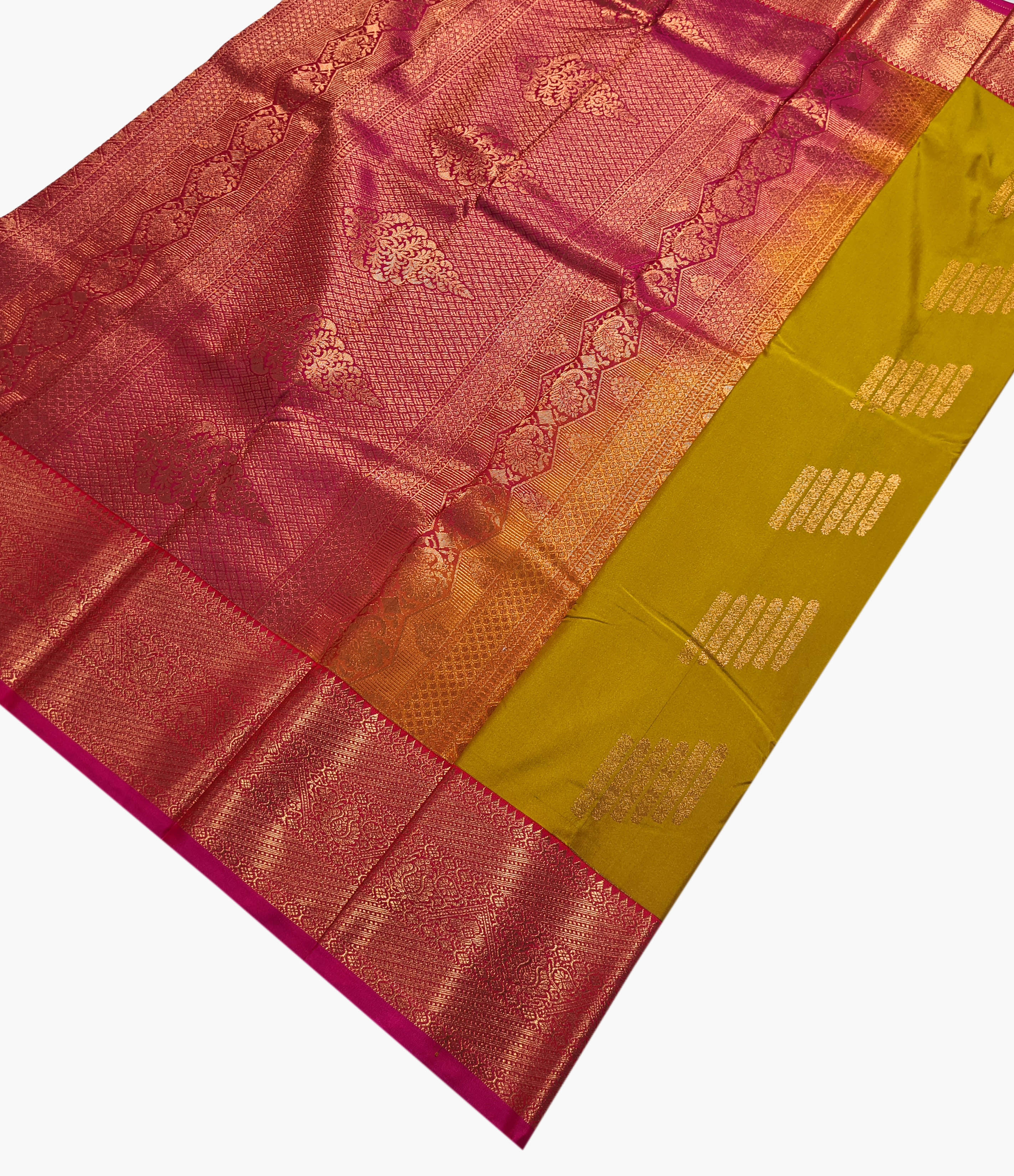 Kanchi Vegan Silk Saree With Contrast Blouse and Rich Jari Pallu