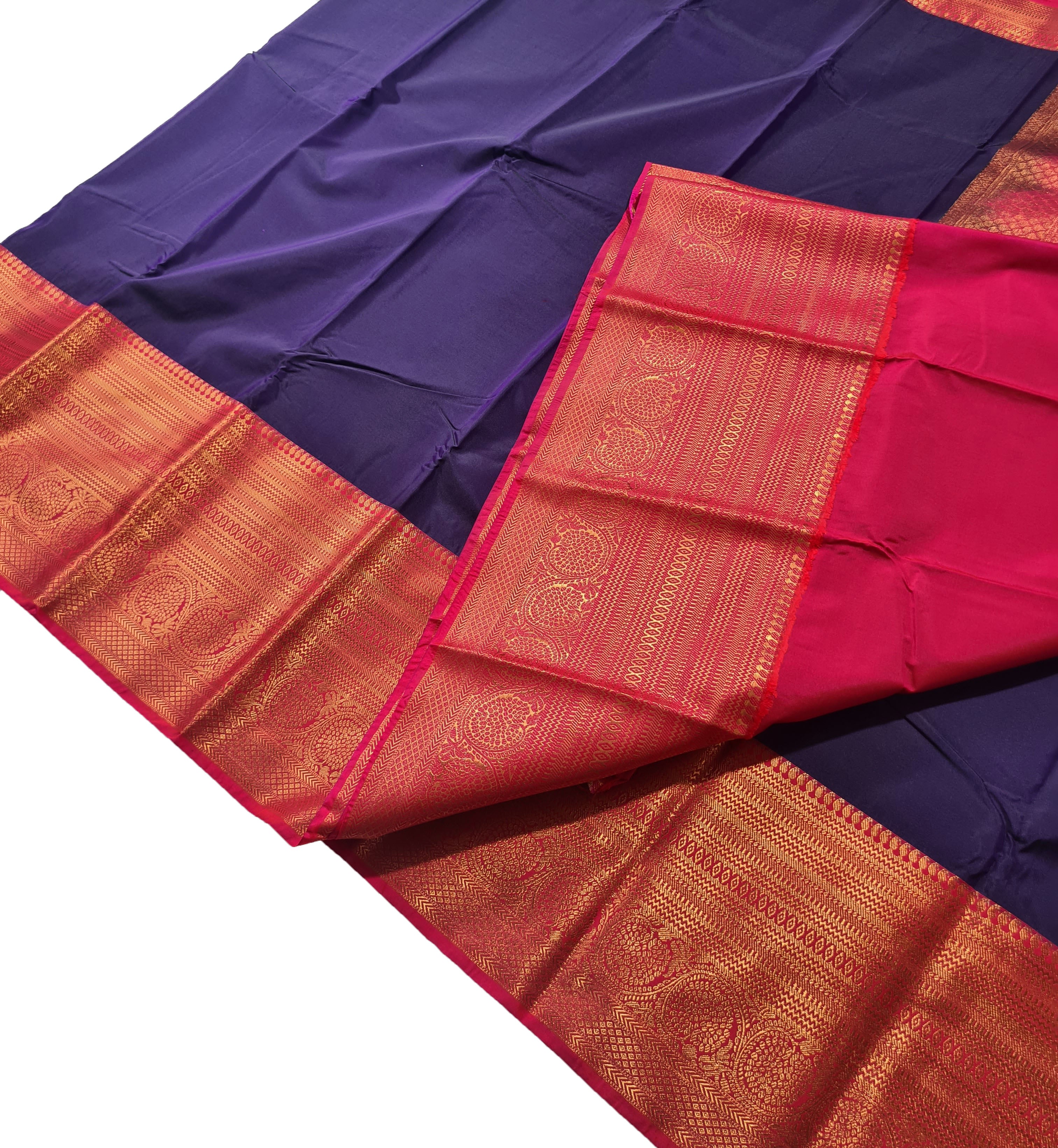 Kanchi Vegan Silk Saree With Contrast Blouse and Rich Jari Pallu