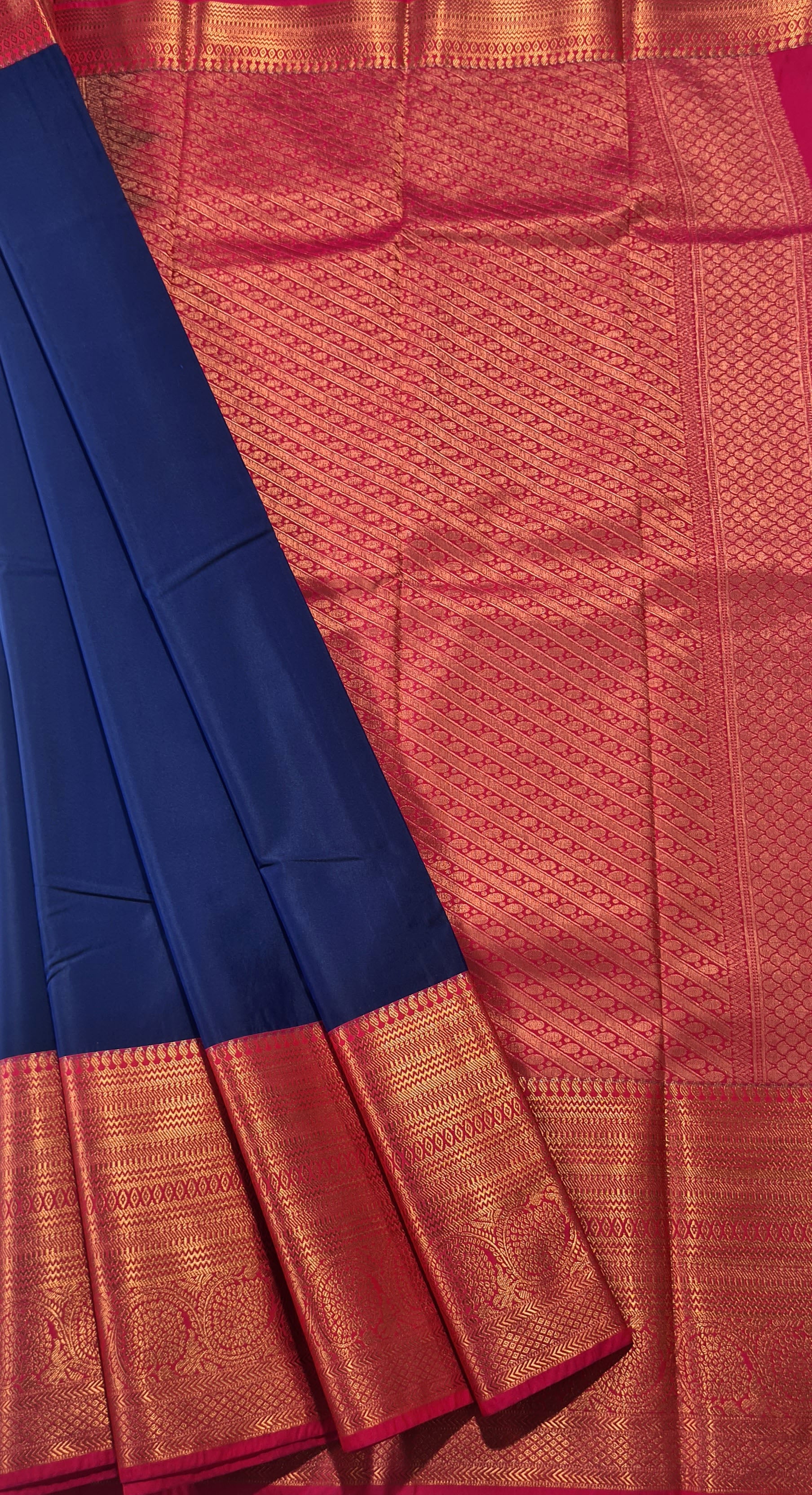 Kanchi Vegan Silk Saree With Contrast Blouse and Rich Jari Pallu