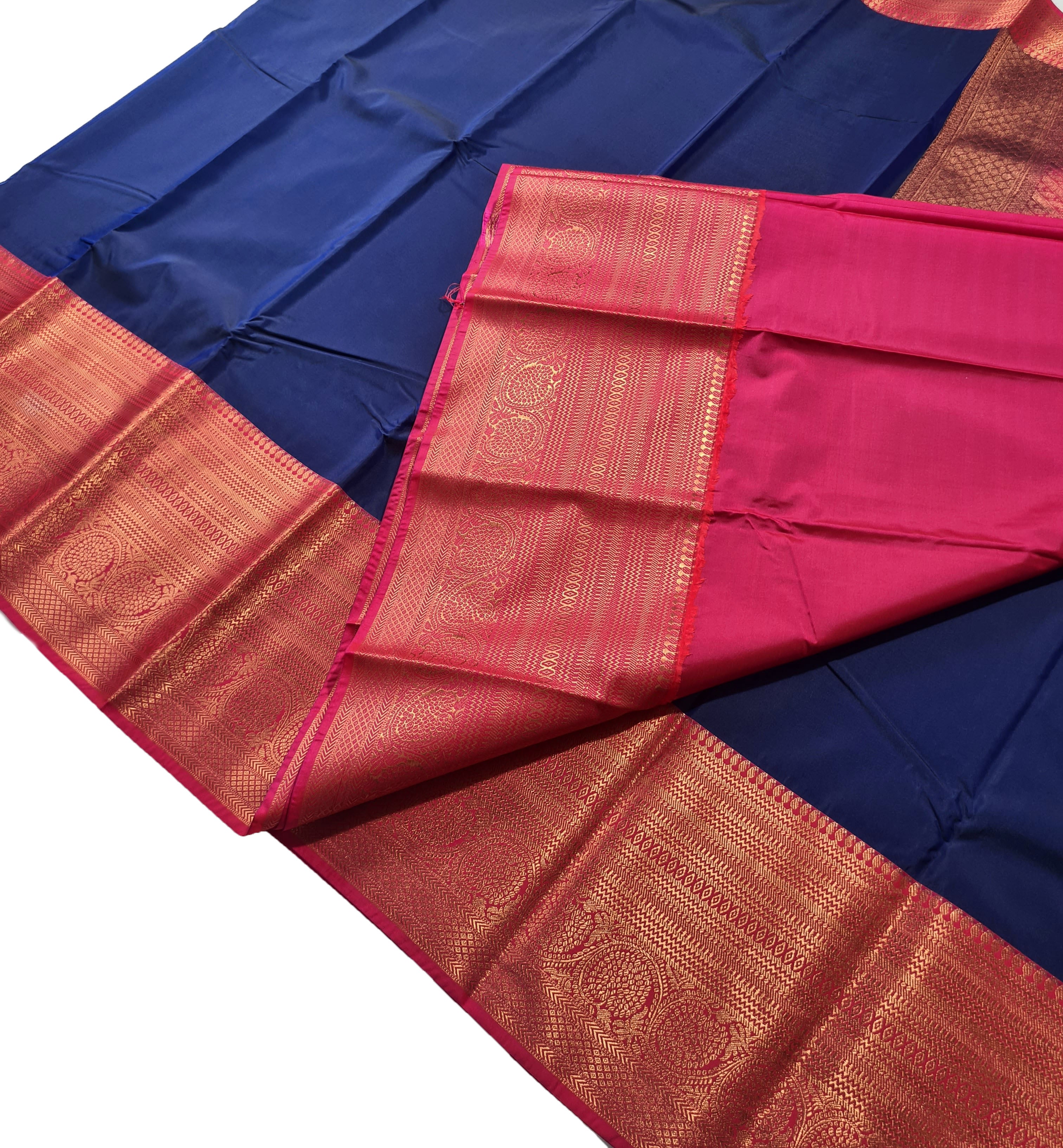 Kanchi Vegan Silk Saree With Contrast Blouse and Rich Jari Pallu