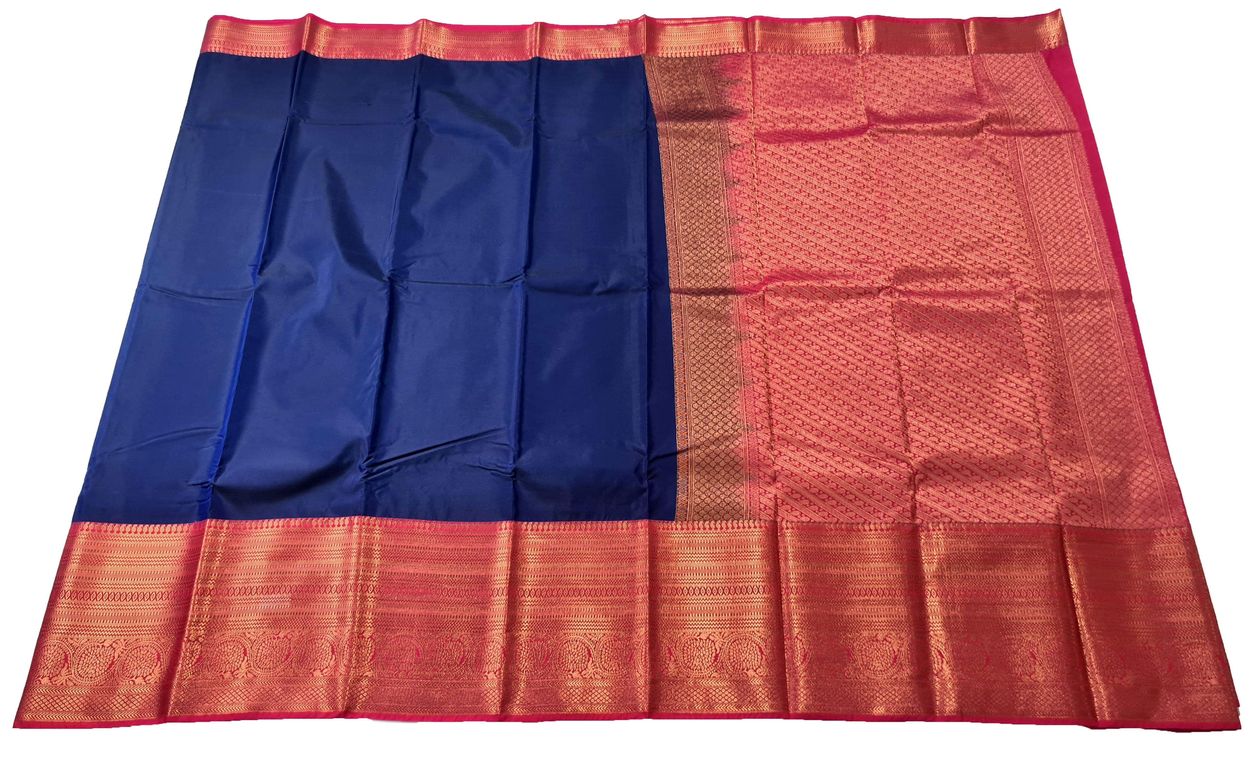 Kanchi Vegan Silk Saree With Contrast Blouse and Rich Jari Pallu