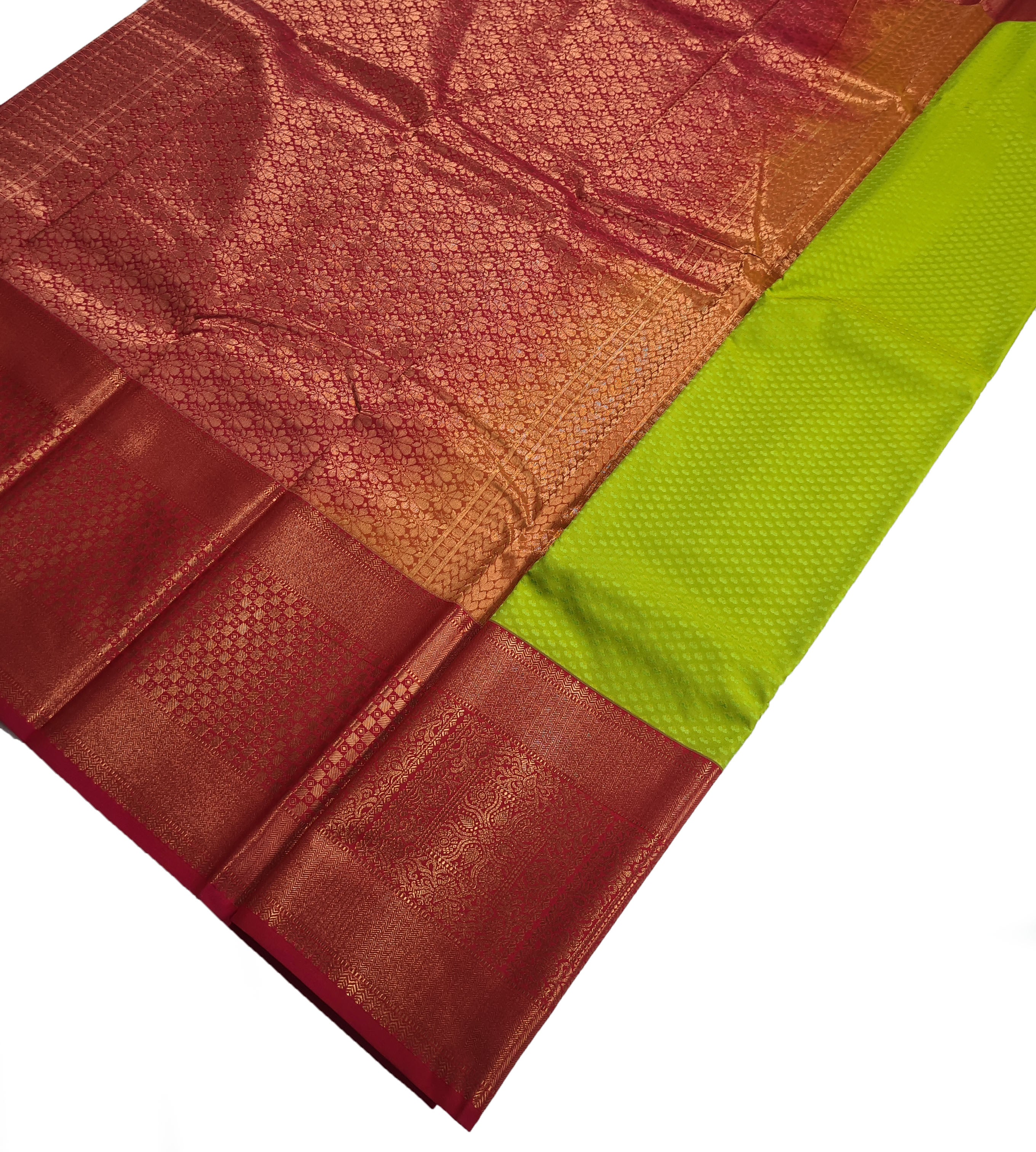 Kanchi Vegan Silk Saree With Contrast Blouse and Rich Jari Pallu