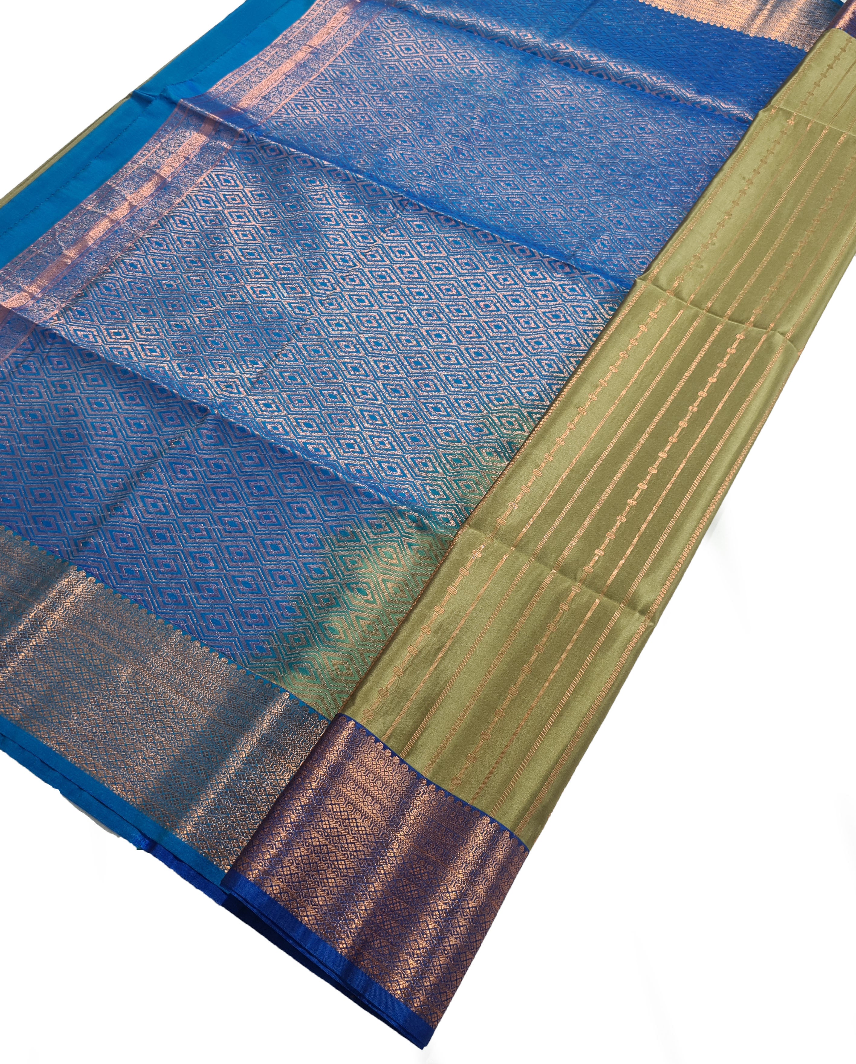 Kanchi Vegan Silk Saree With Contrast Blouse and Rich Jari Pallu