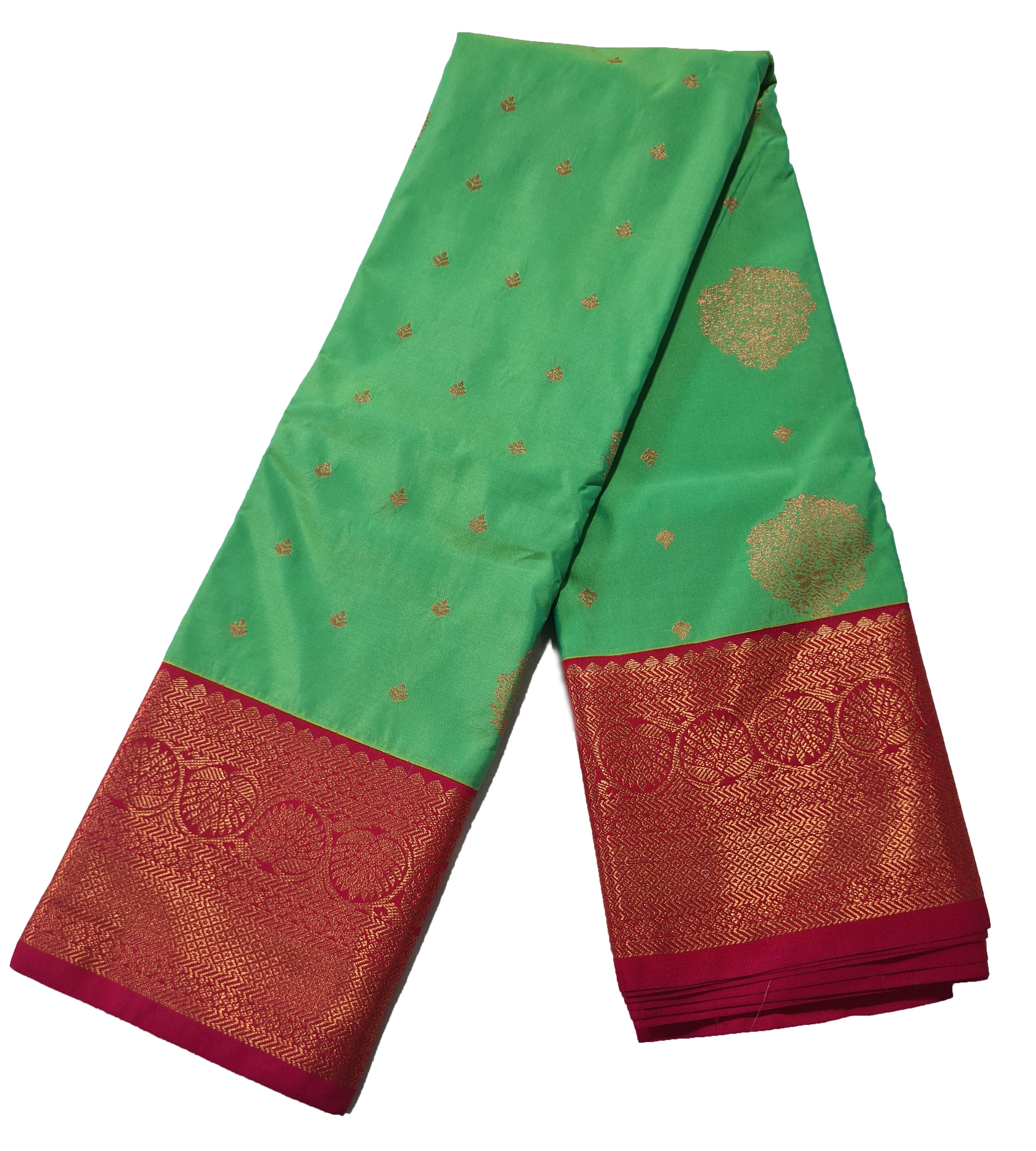 Kanchi Vegan Silk Saree With Contrast Blouse and Rich Jari Pallu