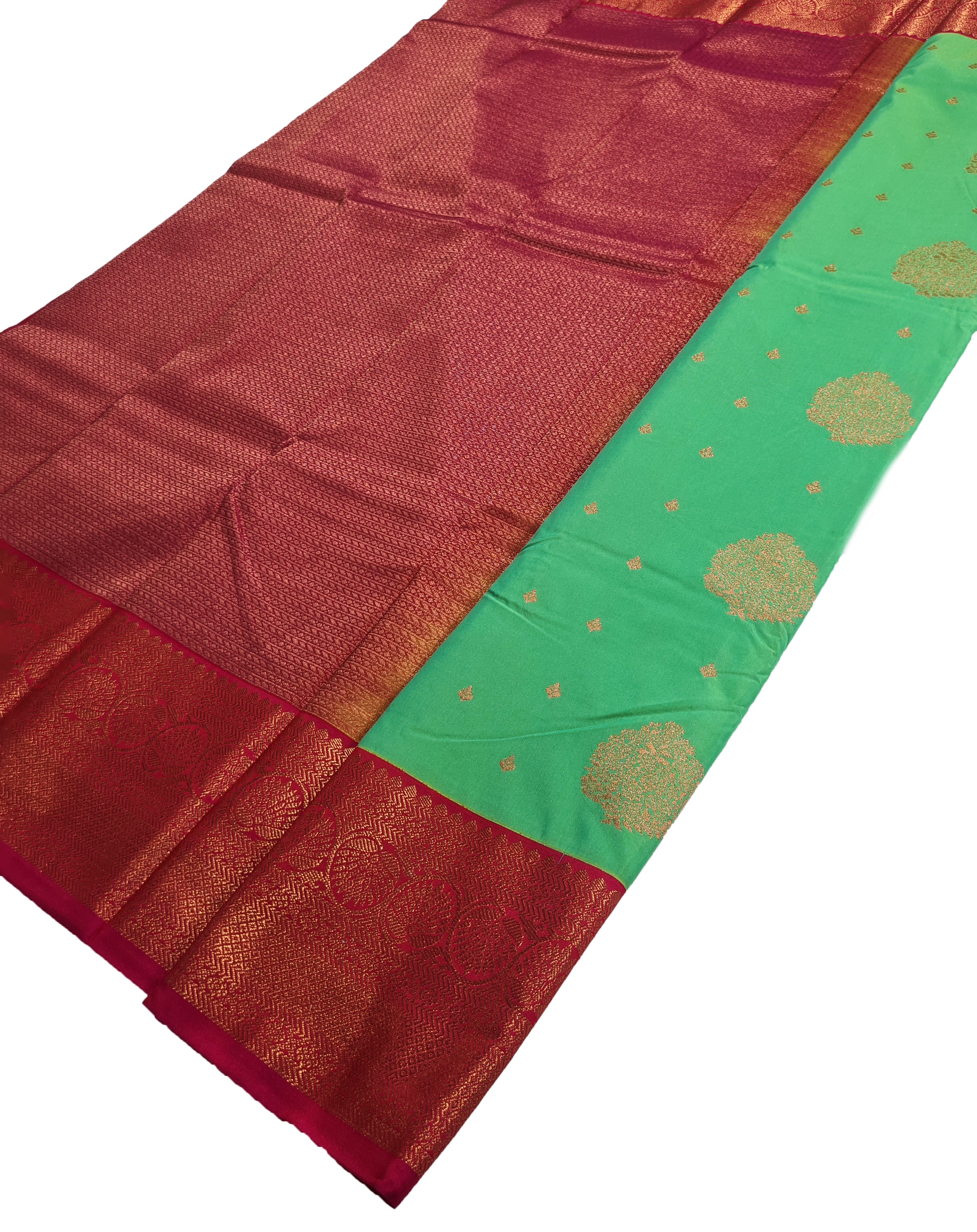 Kanchi Vegan Silk Saree With Contrast Blouse and Rich Jari Pallu