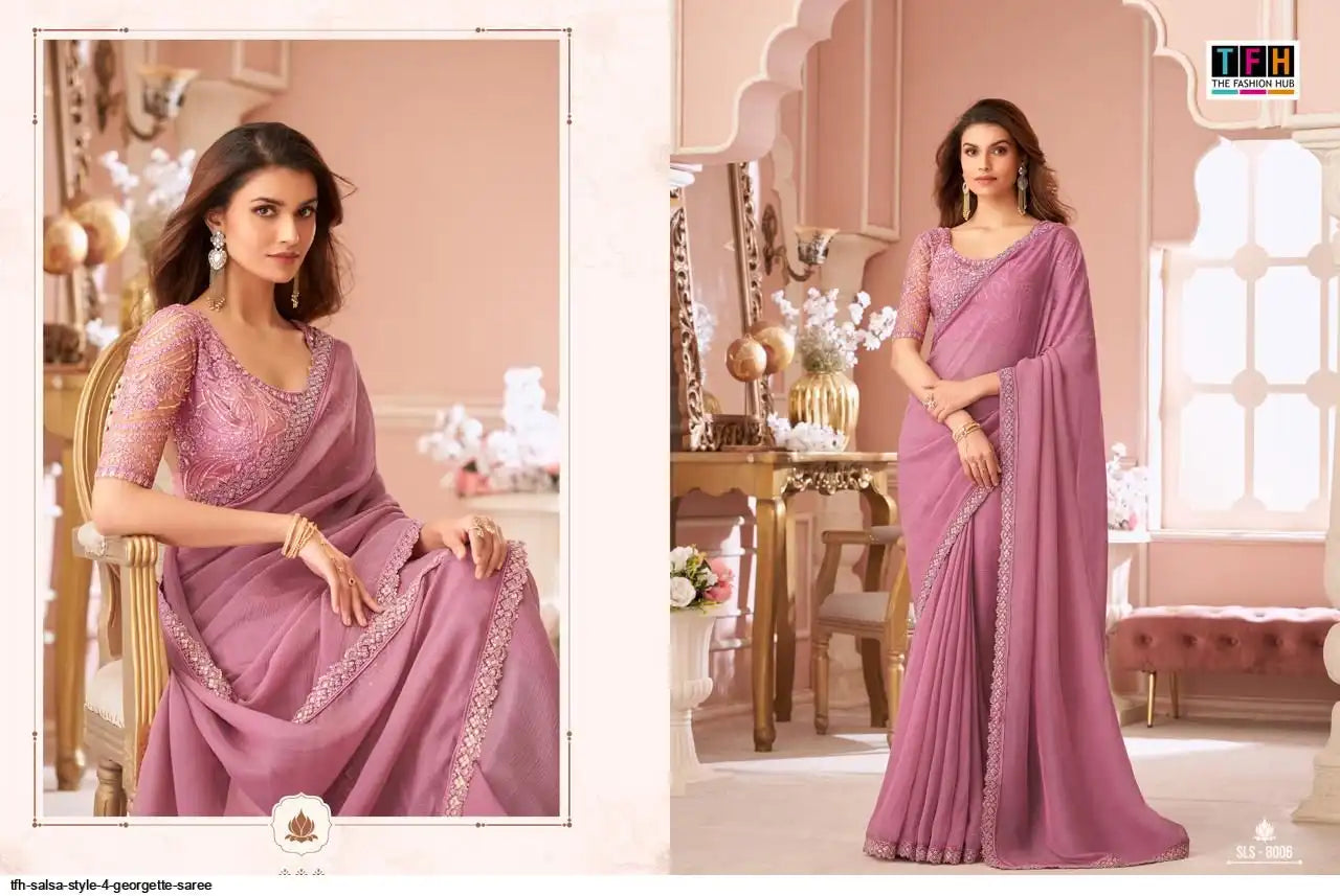 TFH Presents Salsa Style Designer Sarees With stitched blouse – ready size 36, margin up to 40