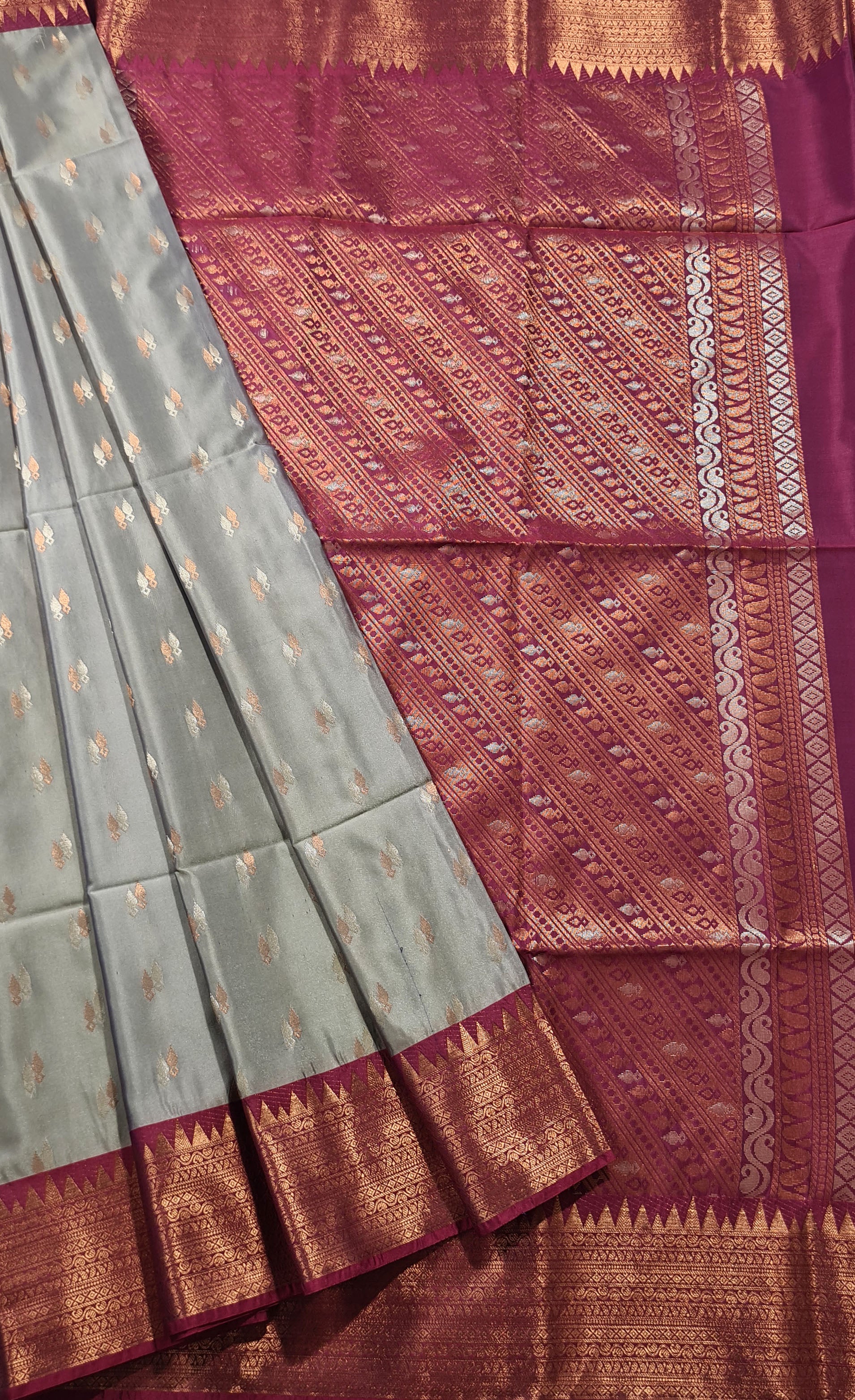 Kanchi Vegan Silk Saree With Contrast Blouse and Rich Jari Pallu
