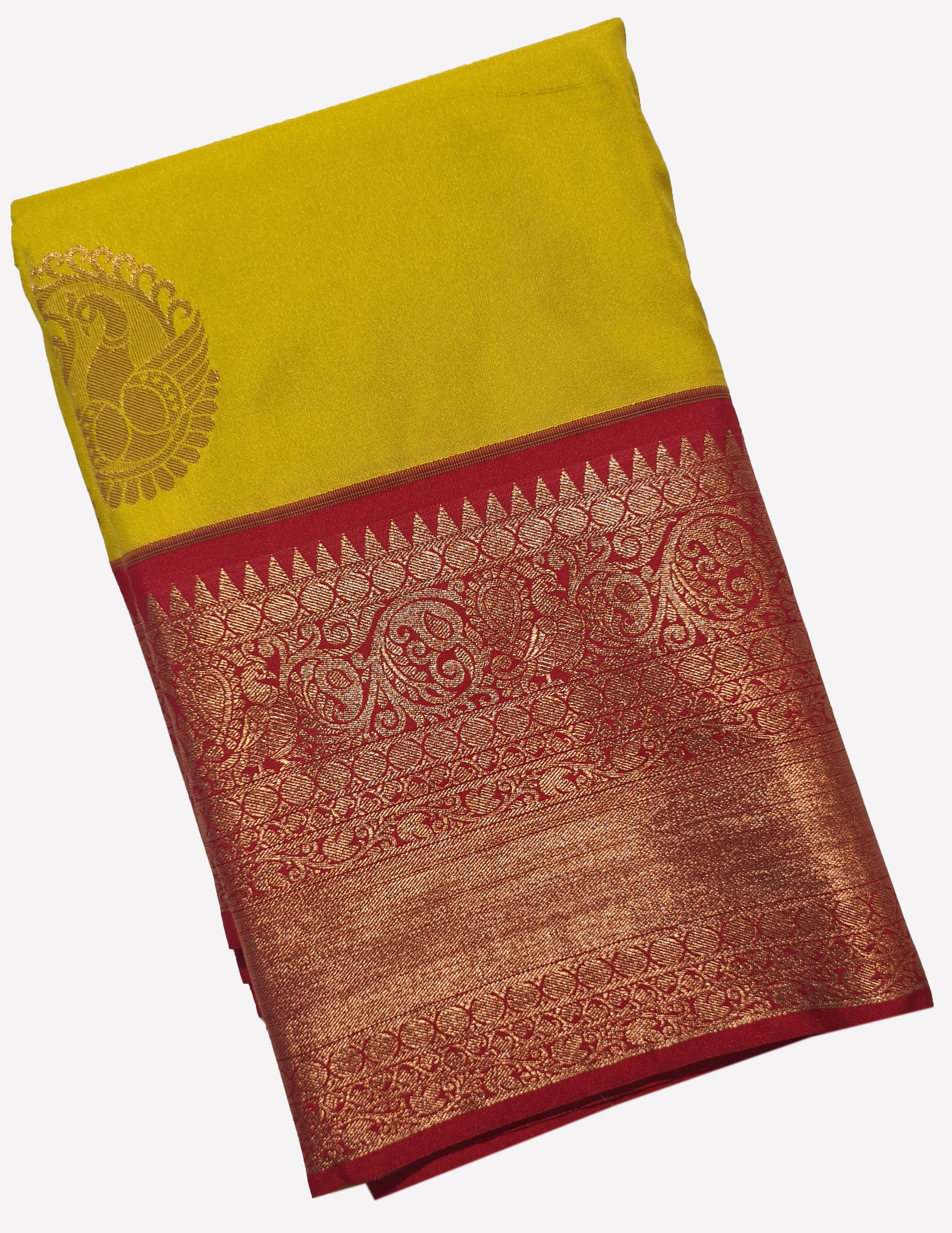 Kanchi Vegan Silk Saree With Contrast Blouse and Rich Jari Pallu