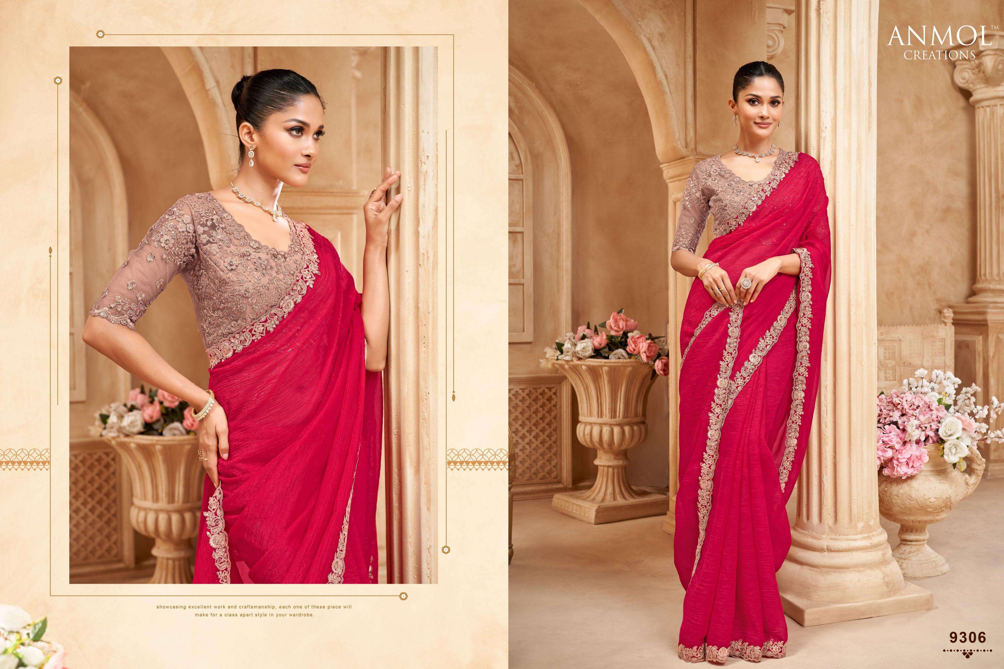 Anmol Presents Elegance Fancy Designer Party Wear Sarees With stitched blouse – ready size 36, margin up to 40