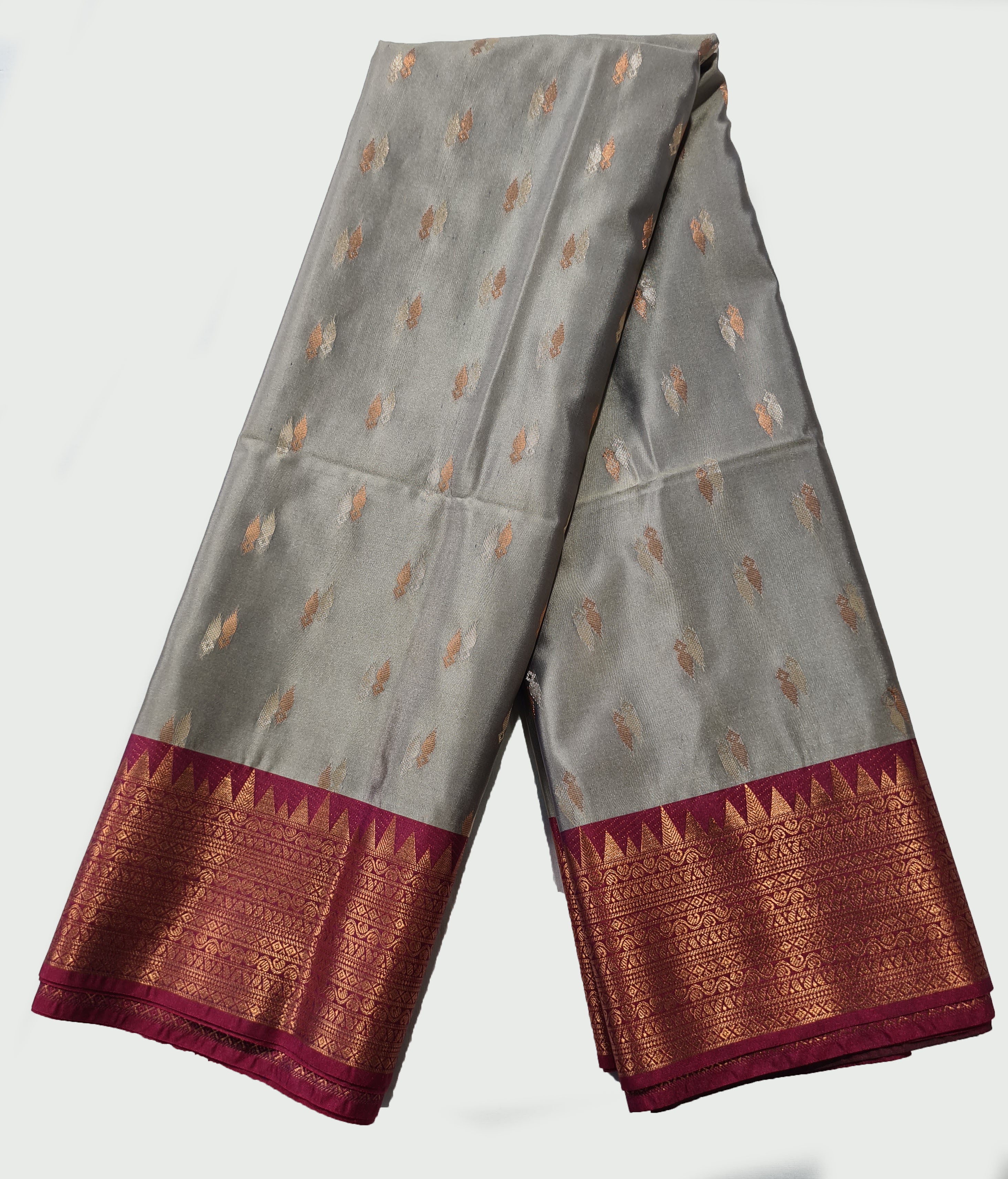 Kanchi Vegan Silk Saree With Contrast Blouse and Rich Jari Pallu