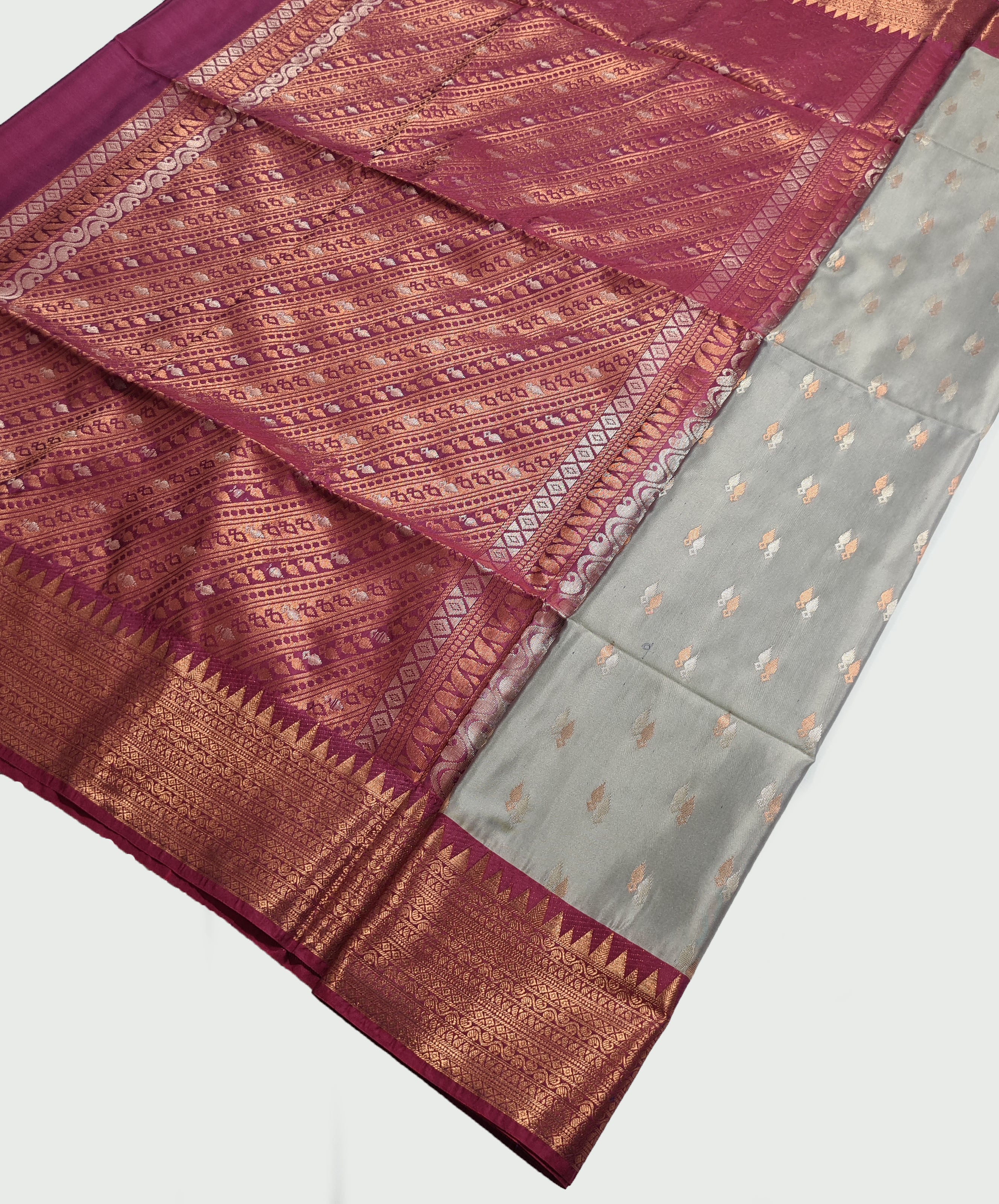 Kanchi Vegan Silk Saree With Contrast Blouse and Rich Jari Pallu