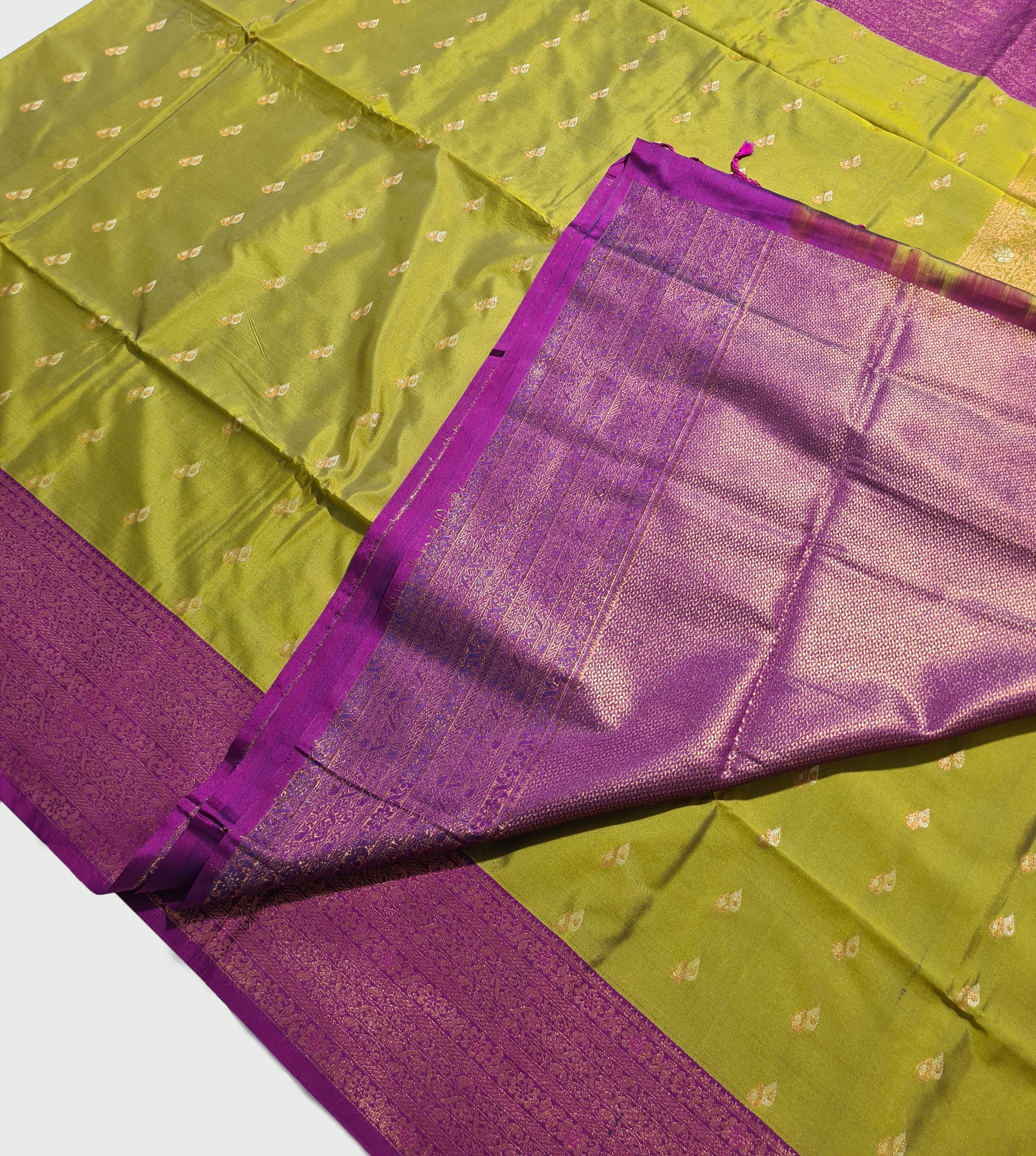 Kanchi Vegan Silk Saree With Contrast Blouse and Rich Jari Pallu