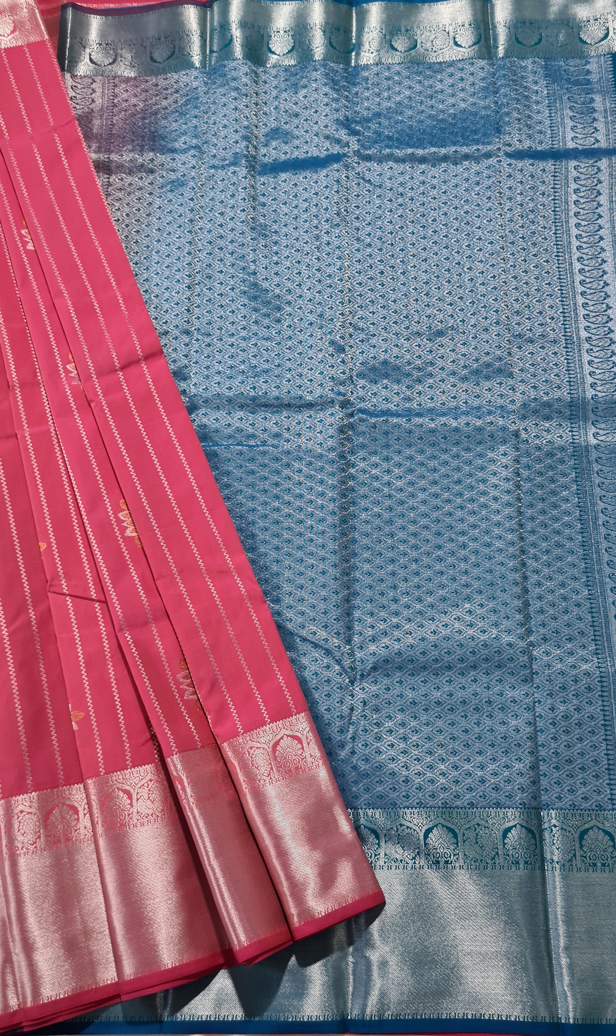 Kanchi Vegan Silk Saree With Contrast Blouse and Rich Jari Pallu
