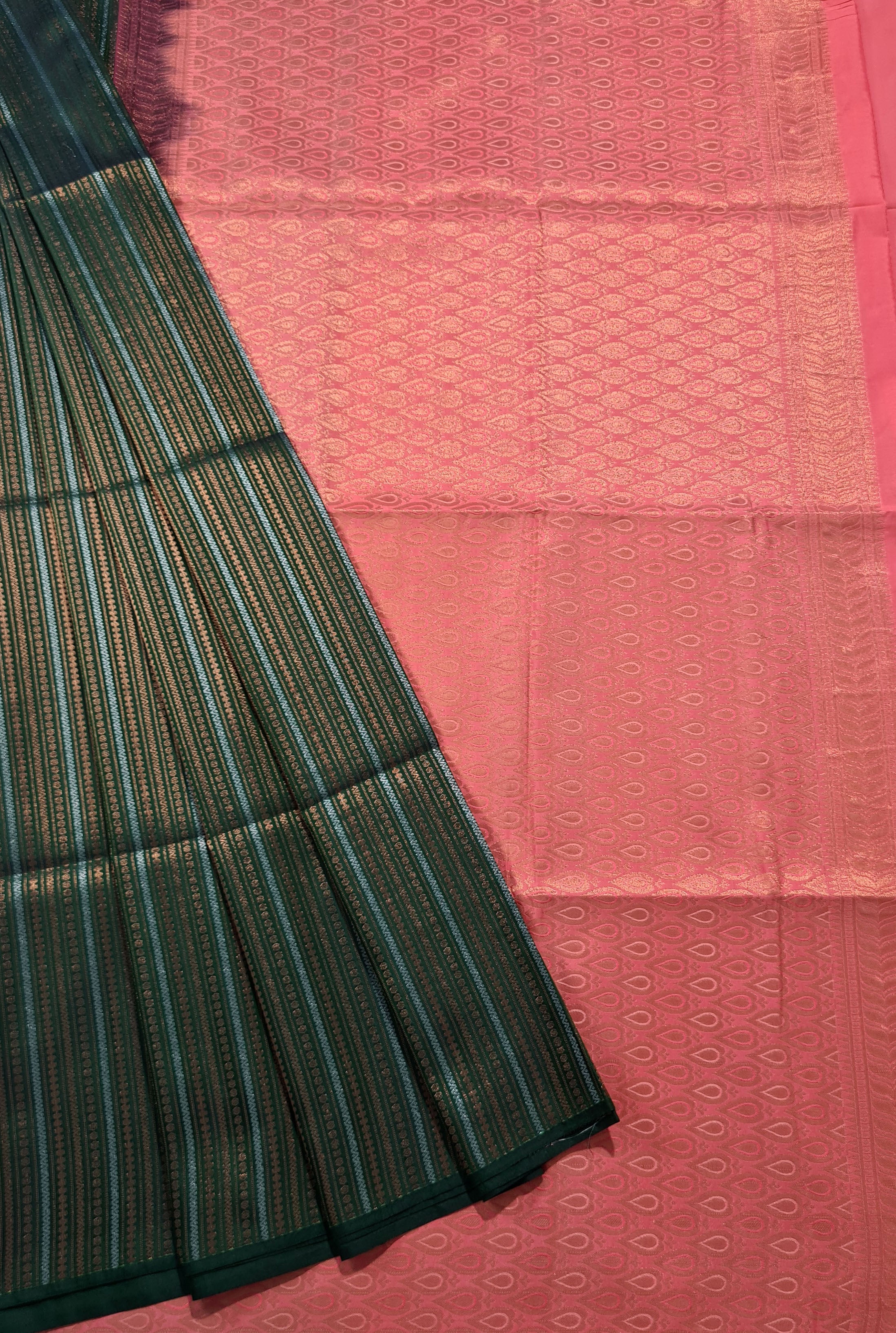 Kanchi Vegan Silk Saree With Contrast Blouse and Rich Jari Pallu