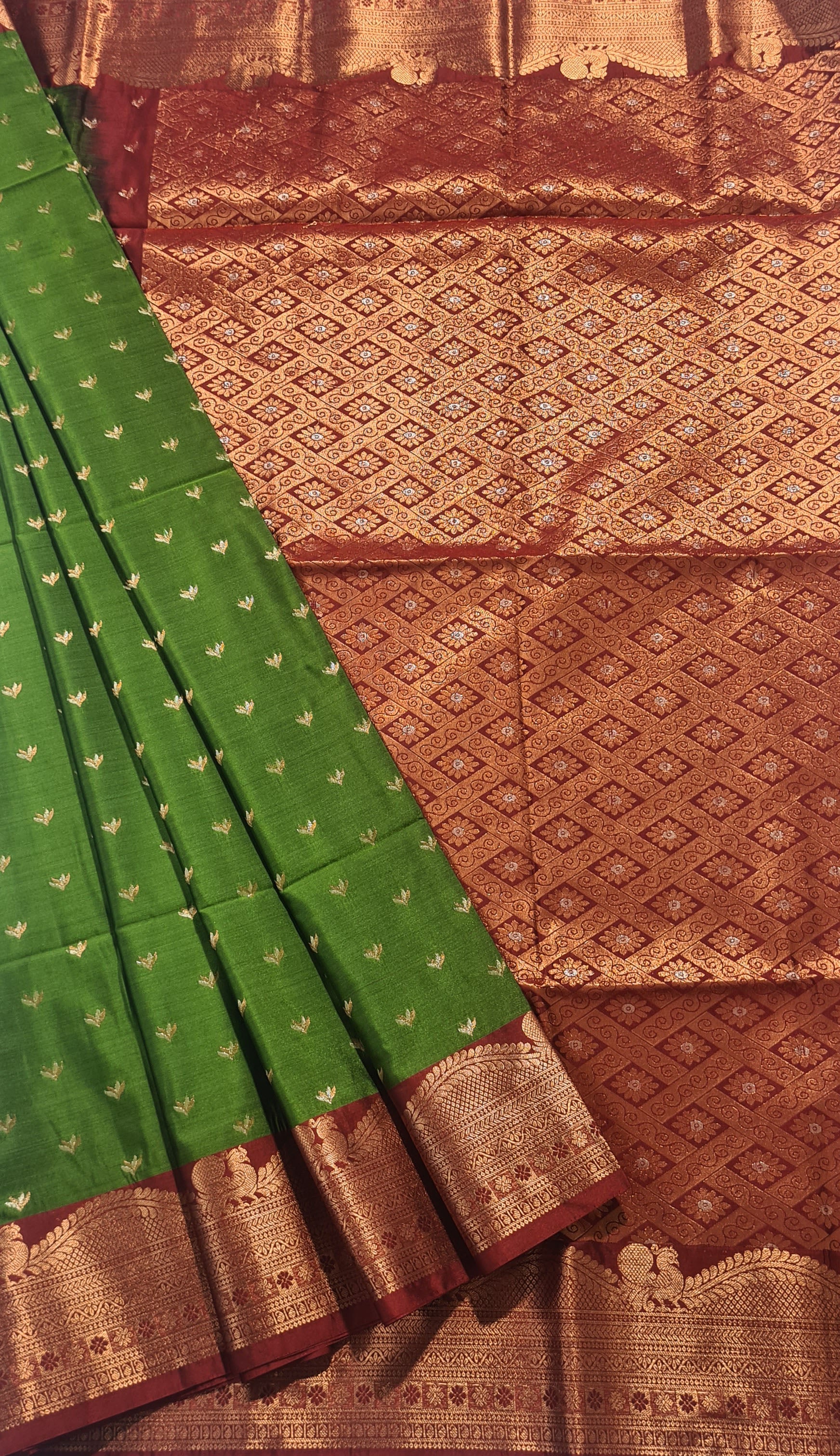 Kanchi Vegan Silk Saree With Contrast Blouse and Rich Jari Pallu