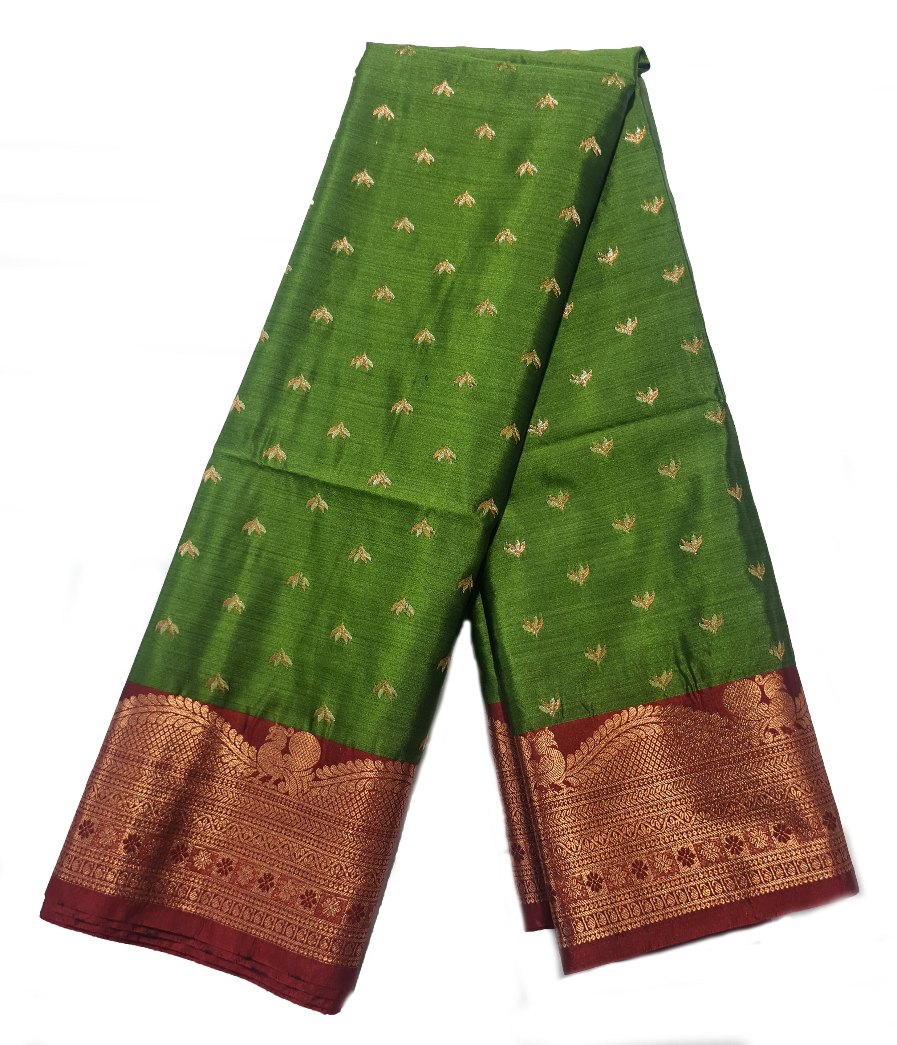 Kanchi Vegan Silk Saree With Contrast Blouse and Rich Jari Pallu