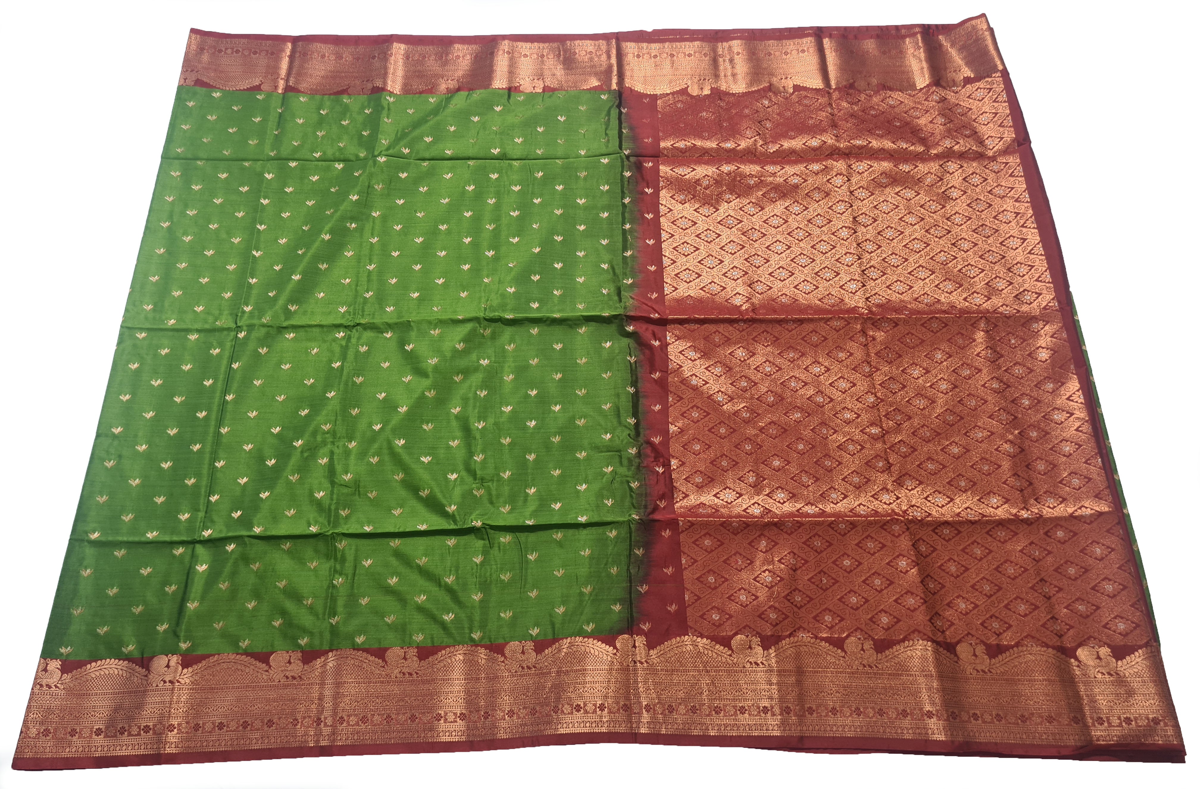 Kanchi Vegan Silk Saree With Contrast Blouse and Rich Jari Pallu
