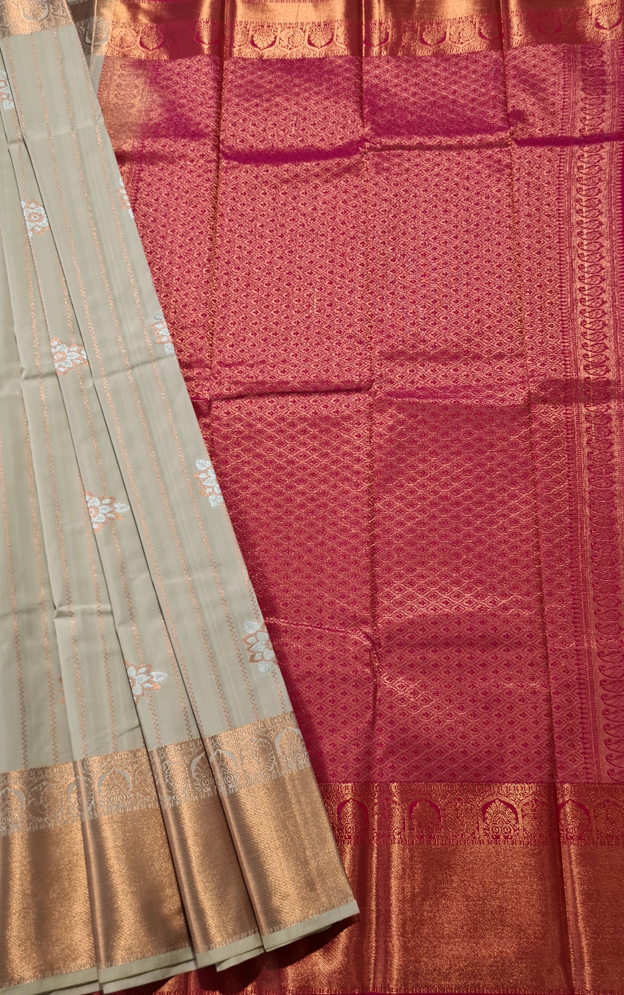 Kanchi Vegan Silk Saree With Contrast Blouse and Rich Jari Pallu