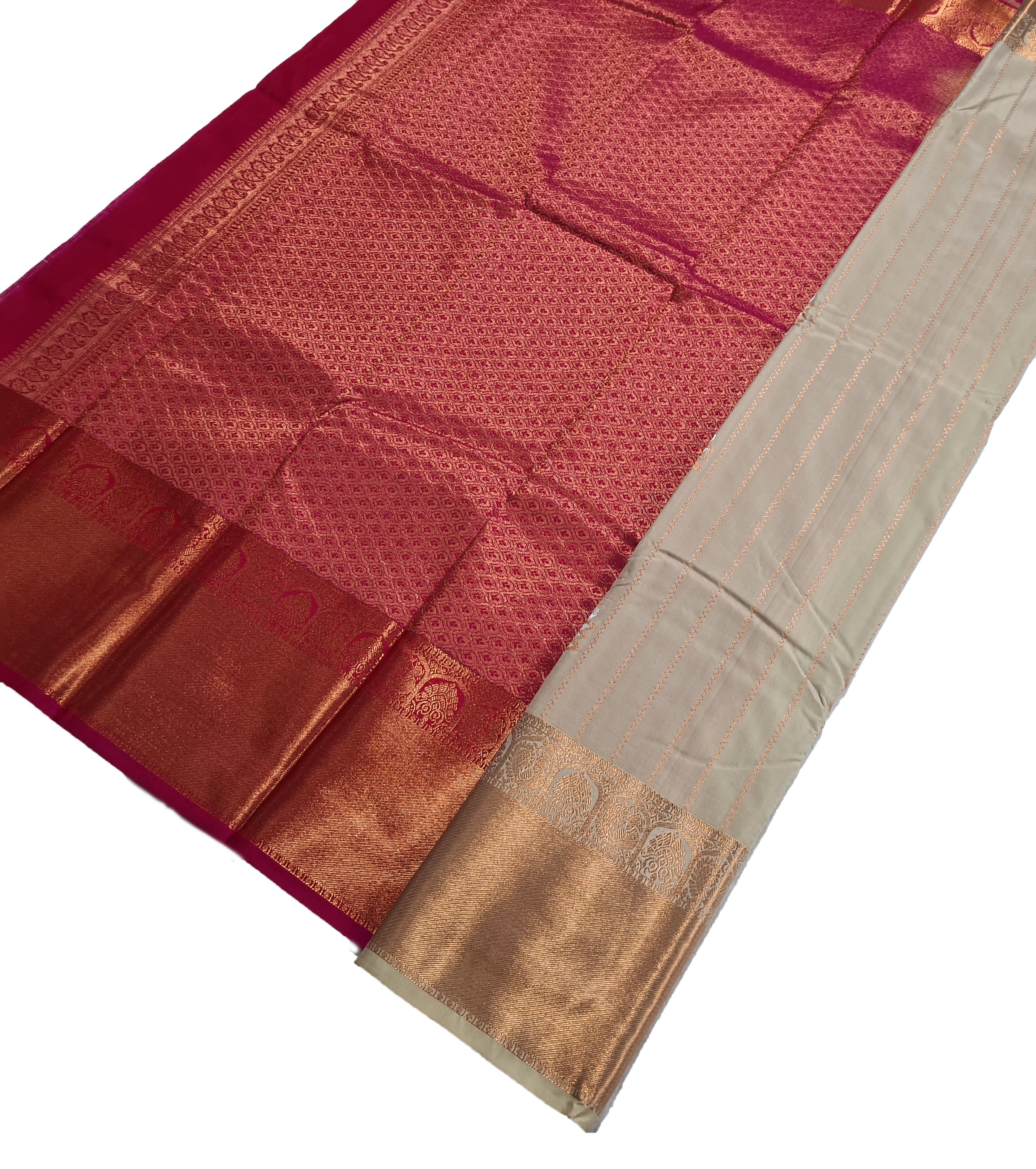 Kanchi Vegan Silk Saree With Contrast Blouse and Rich Jari Pallu
