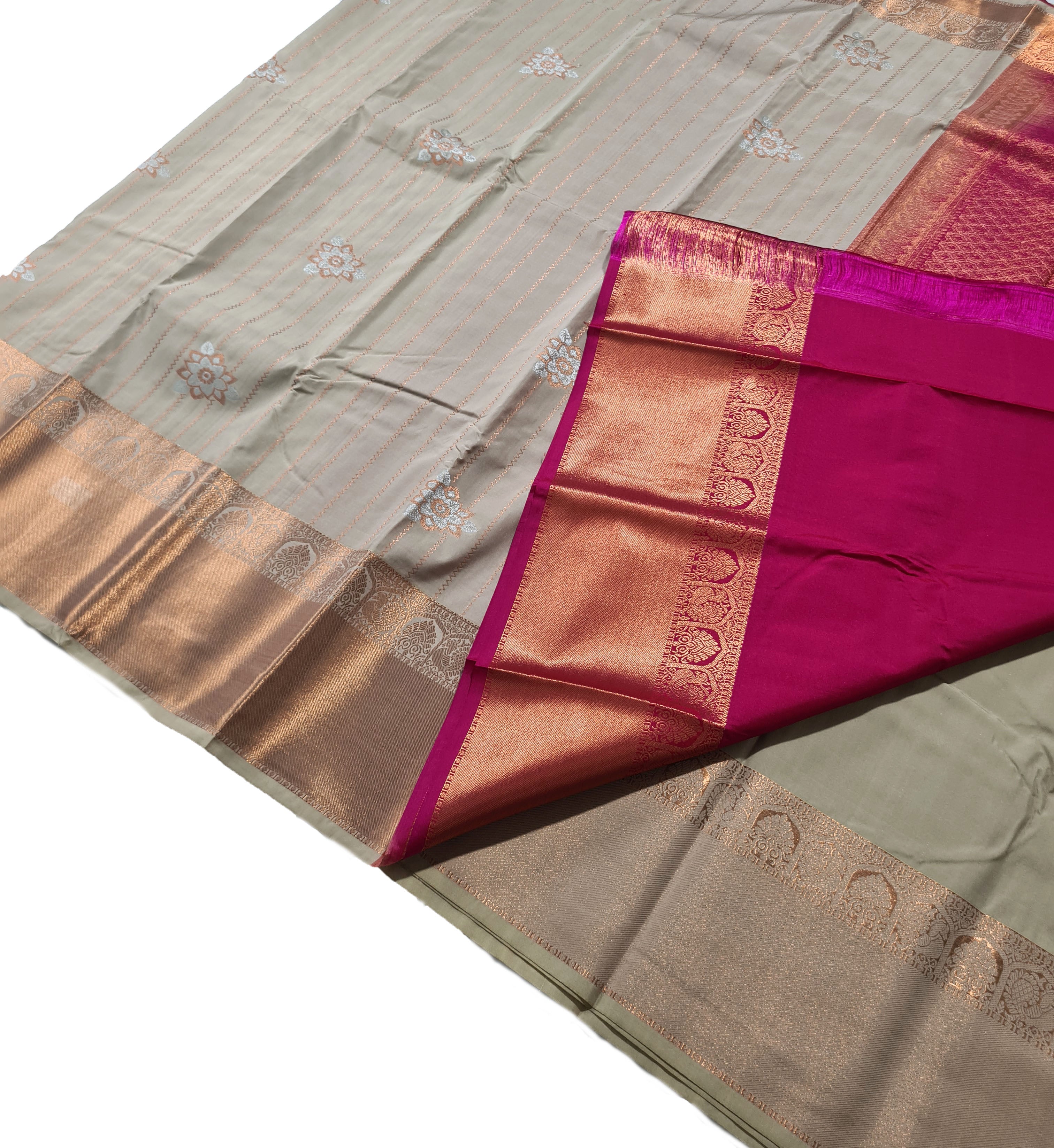 Kanchi Vegan Silk Saree With Contrast Blouse and Rich Jari Pallu