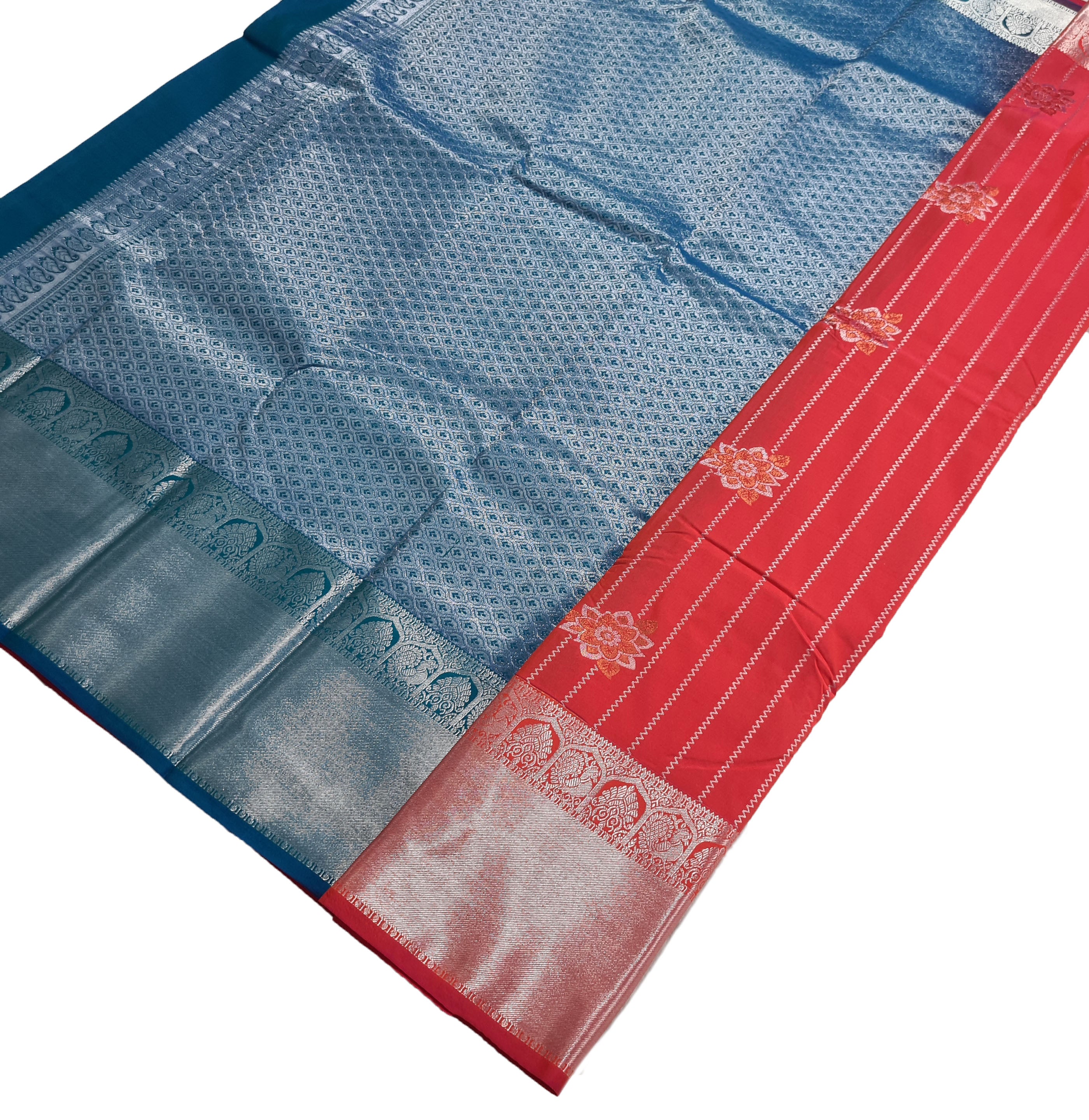 Kanchi Vegan Silk Saree With Contrast Blouse and Rich Jari Pallu