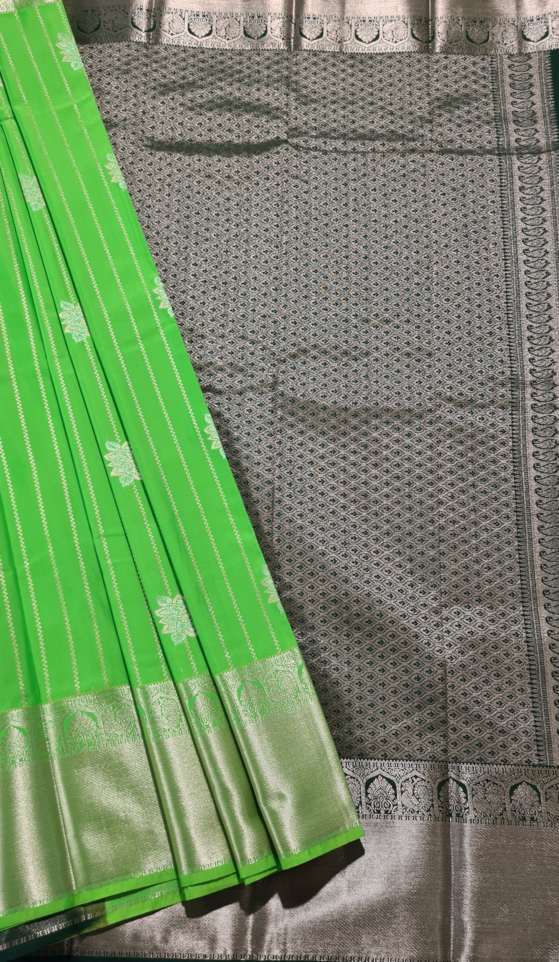 Kanchi Vegan Silk Saree With Contrast Blouse and Rich Jari Pallu