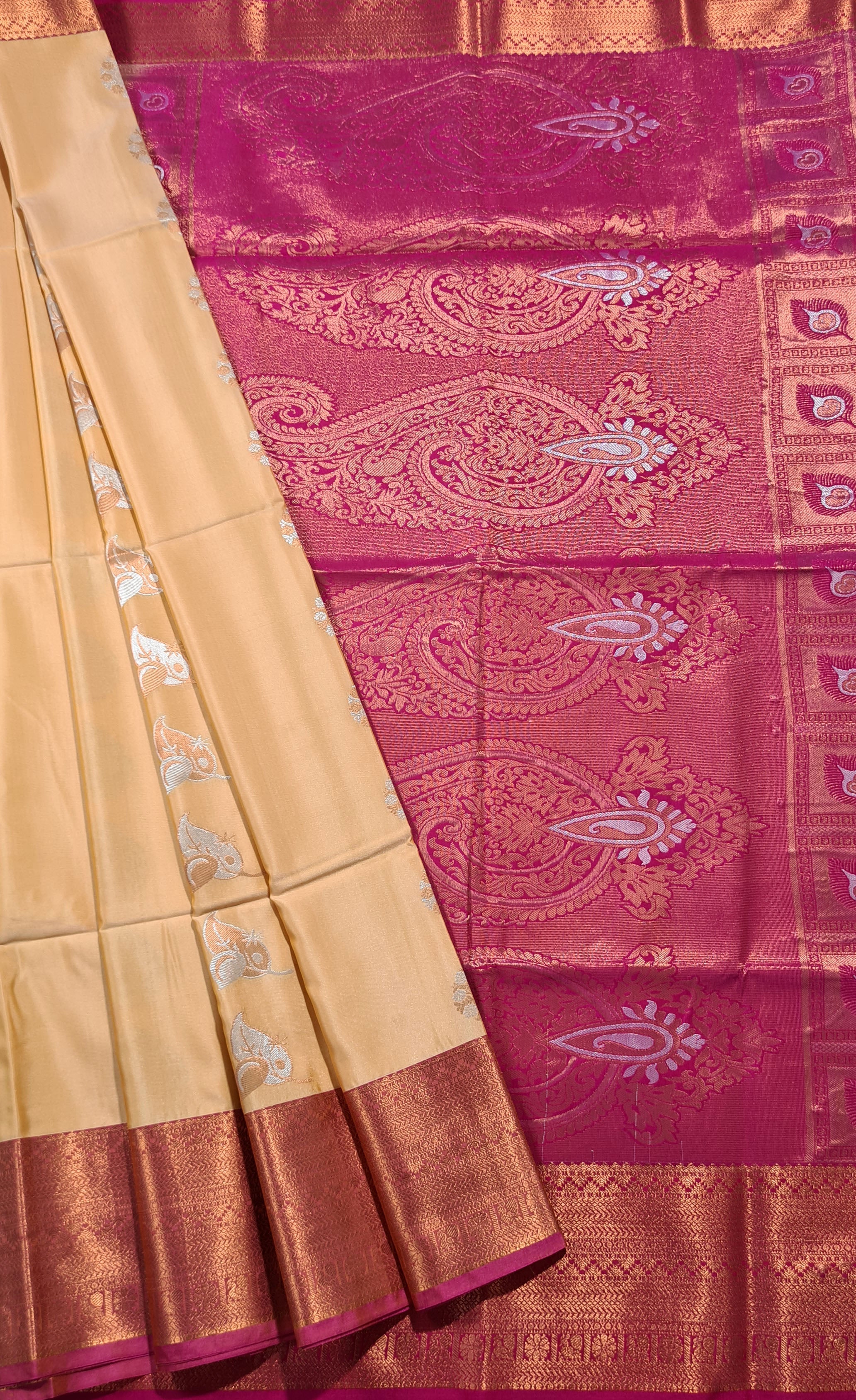 Kanchi Vegan Silk Saree With Contrast Blouse and Rich Jari Pallu