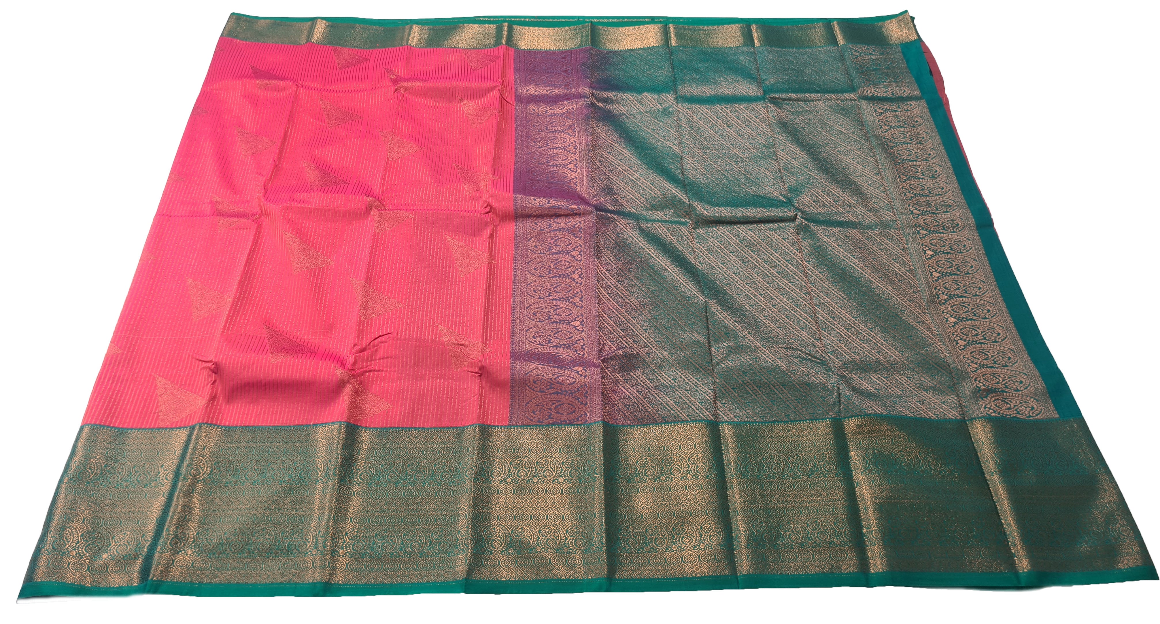 Kanchi Vegan Silk Saree With Contrast Blouse and Rich Jari Pallu