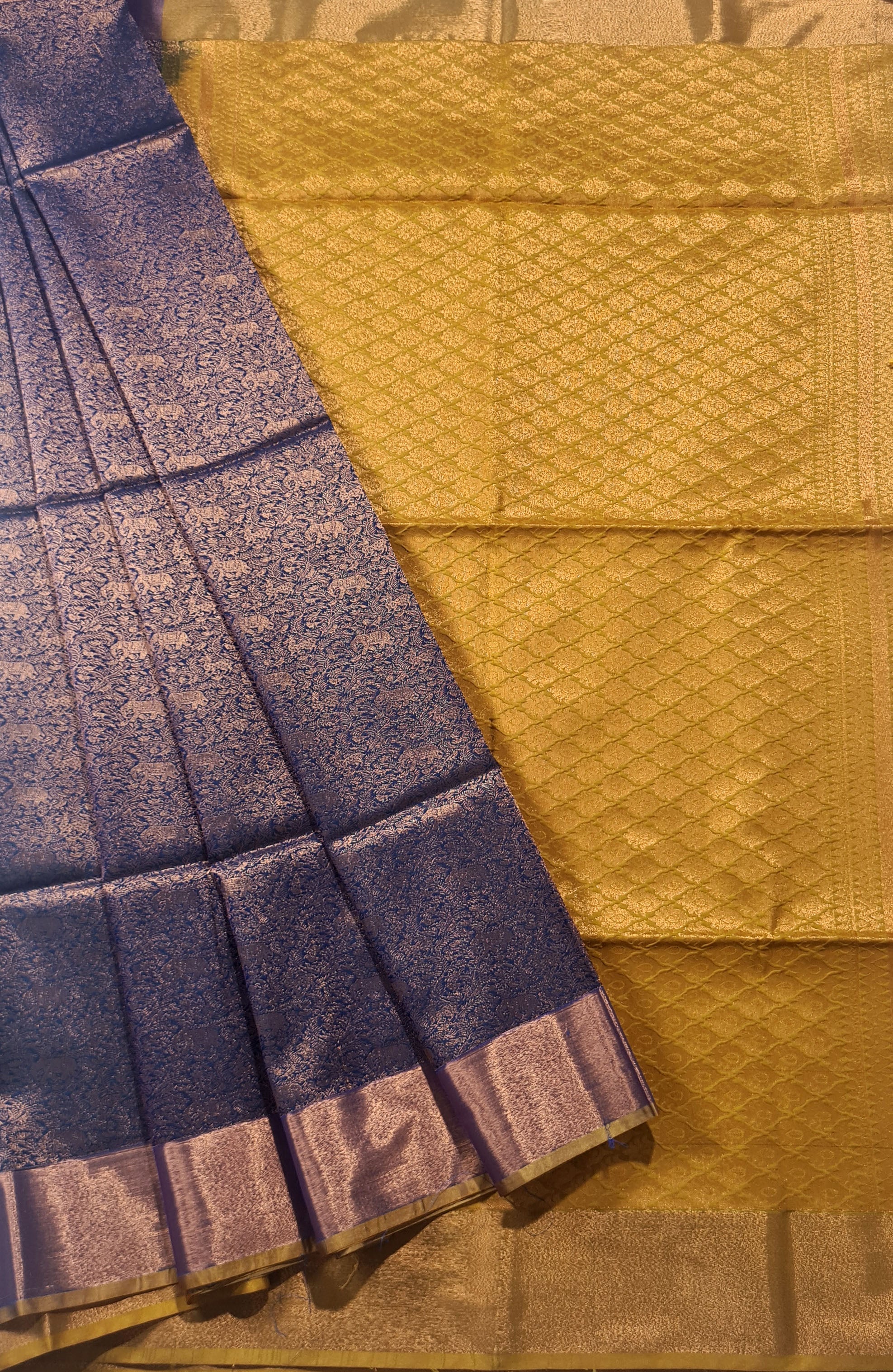 Kanchi Vegan Silk Saree With Contrast Blouse and Rich Jari Pallu