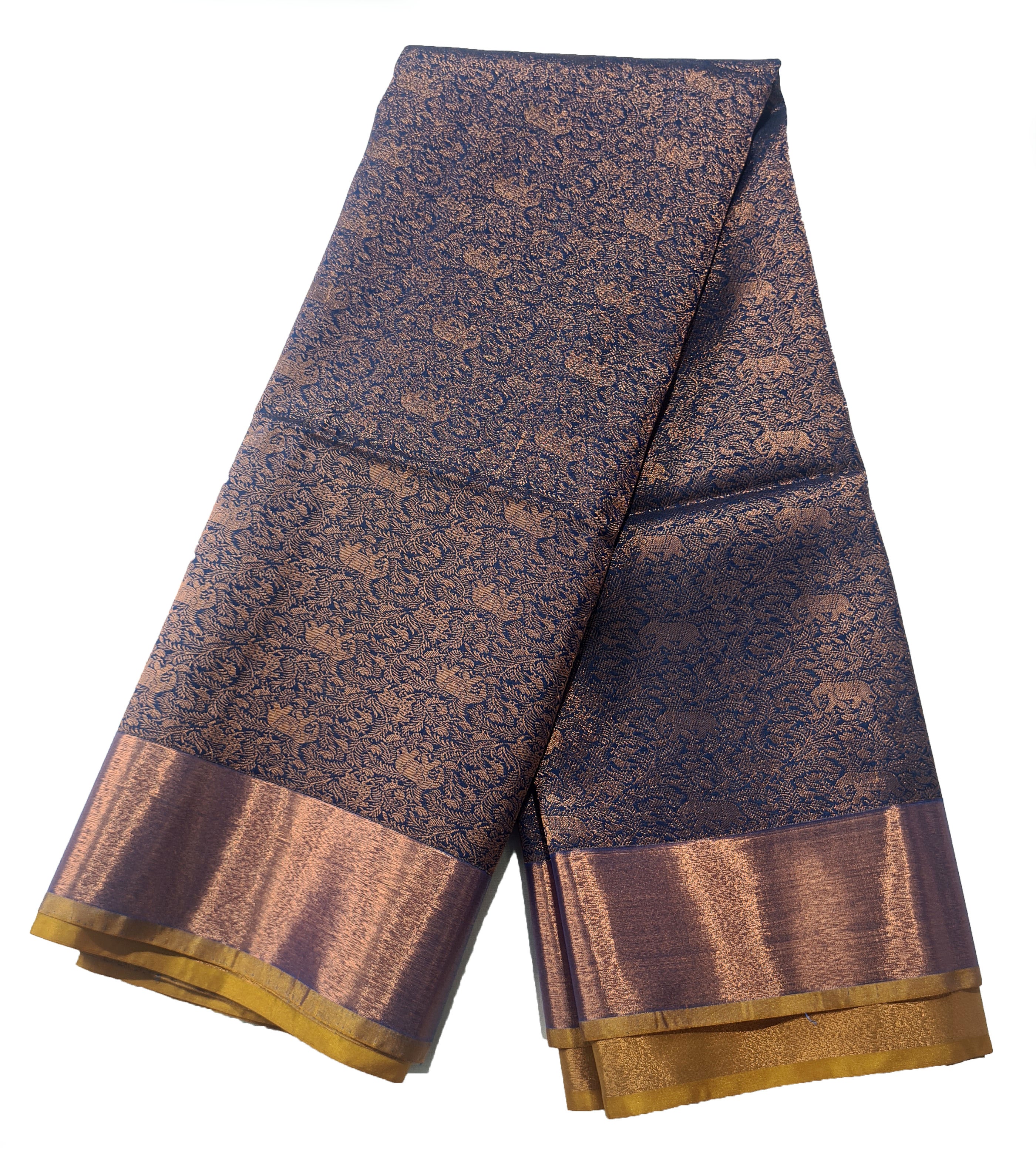 Kanchi Vegan Silk Saree With Contrast Blouse and Rich Jari Pallu
