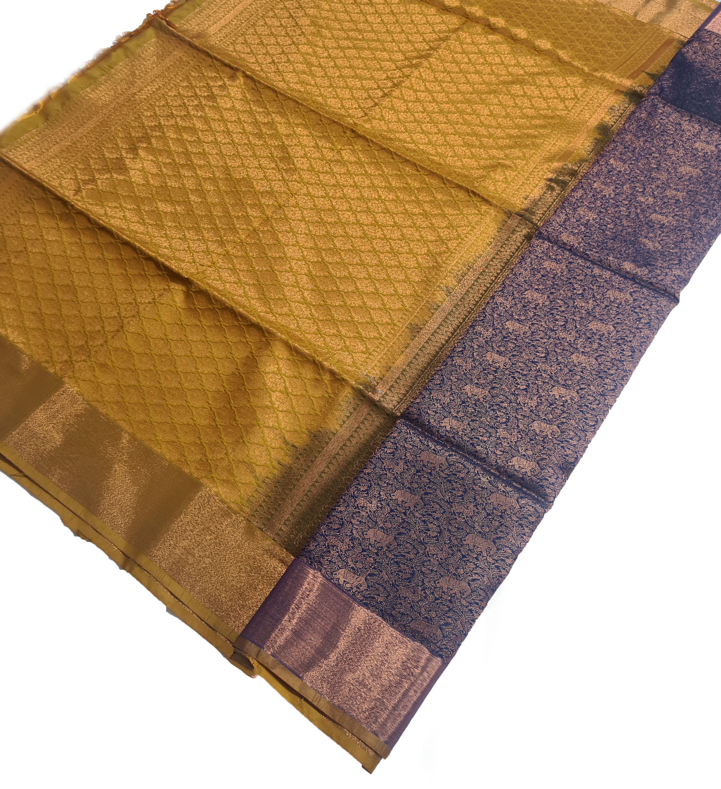 Kanchi Vegan Silk Saree With Contrast Blouse and Rich Jari Pallu