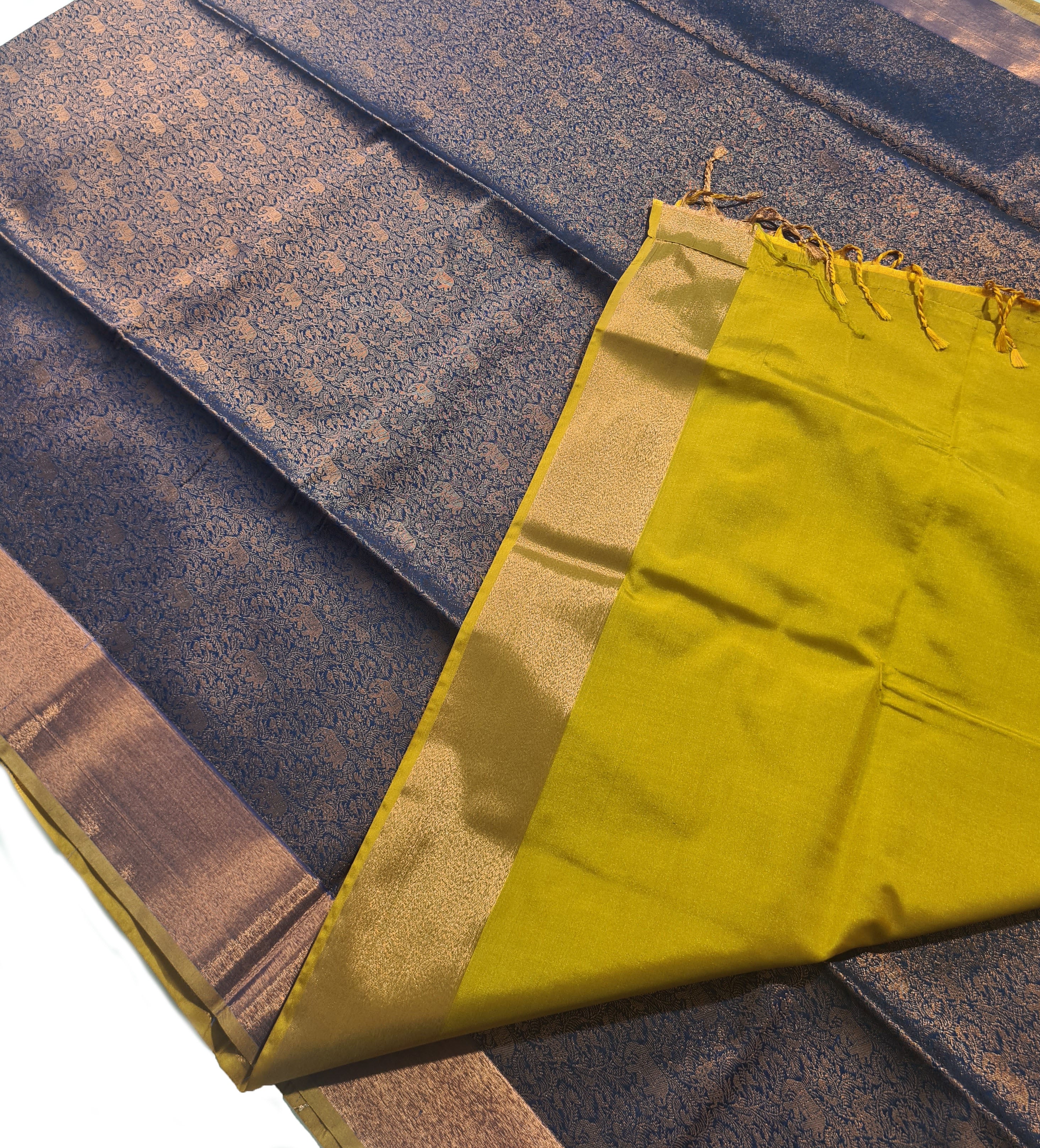 Kanchi Vegan Silk Saree With Contrast Blouse and Rich Jari Pallu