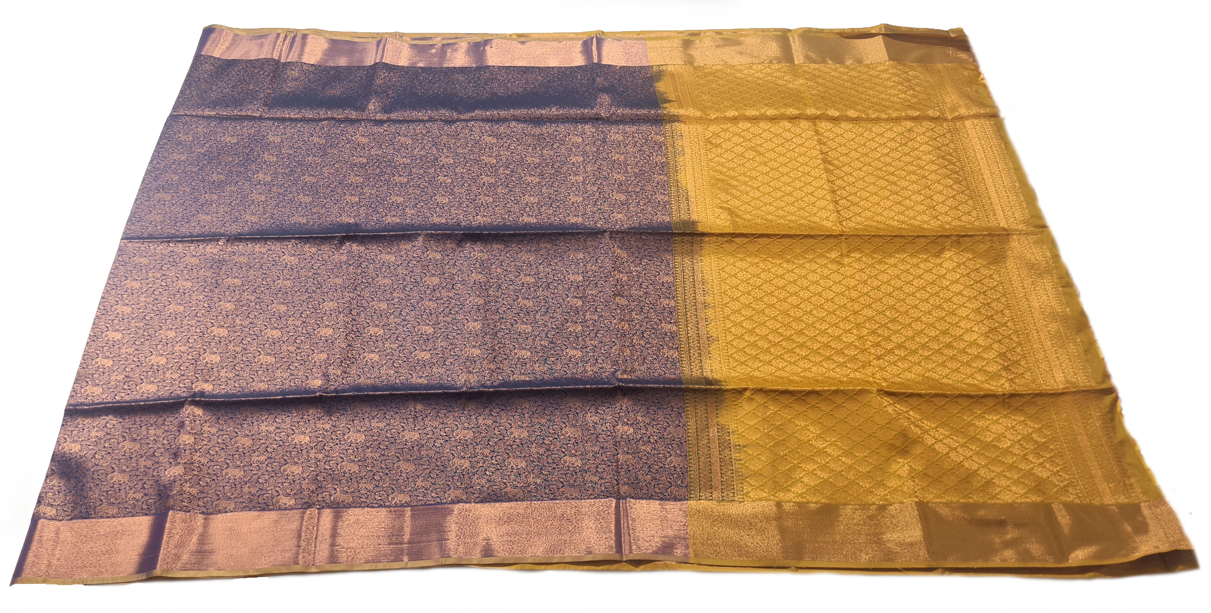 Kanchi Vegan Silk Saree With Contrast Blouse and Rich Jari Pallu