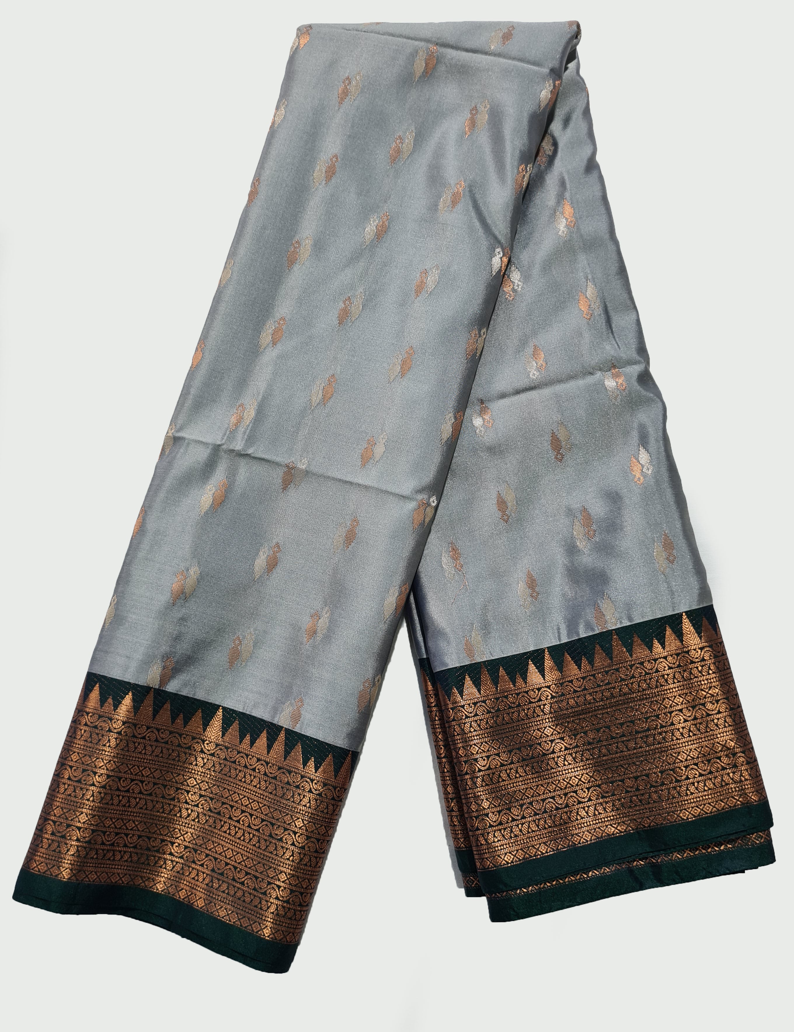 Kanchi Vegan Silk Saree With Contrast Blouse and Rich Jari Pallu