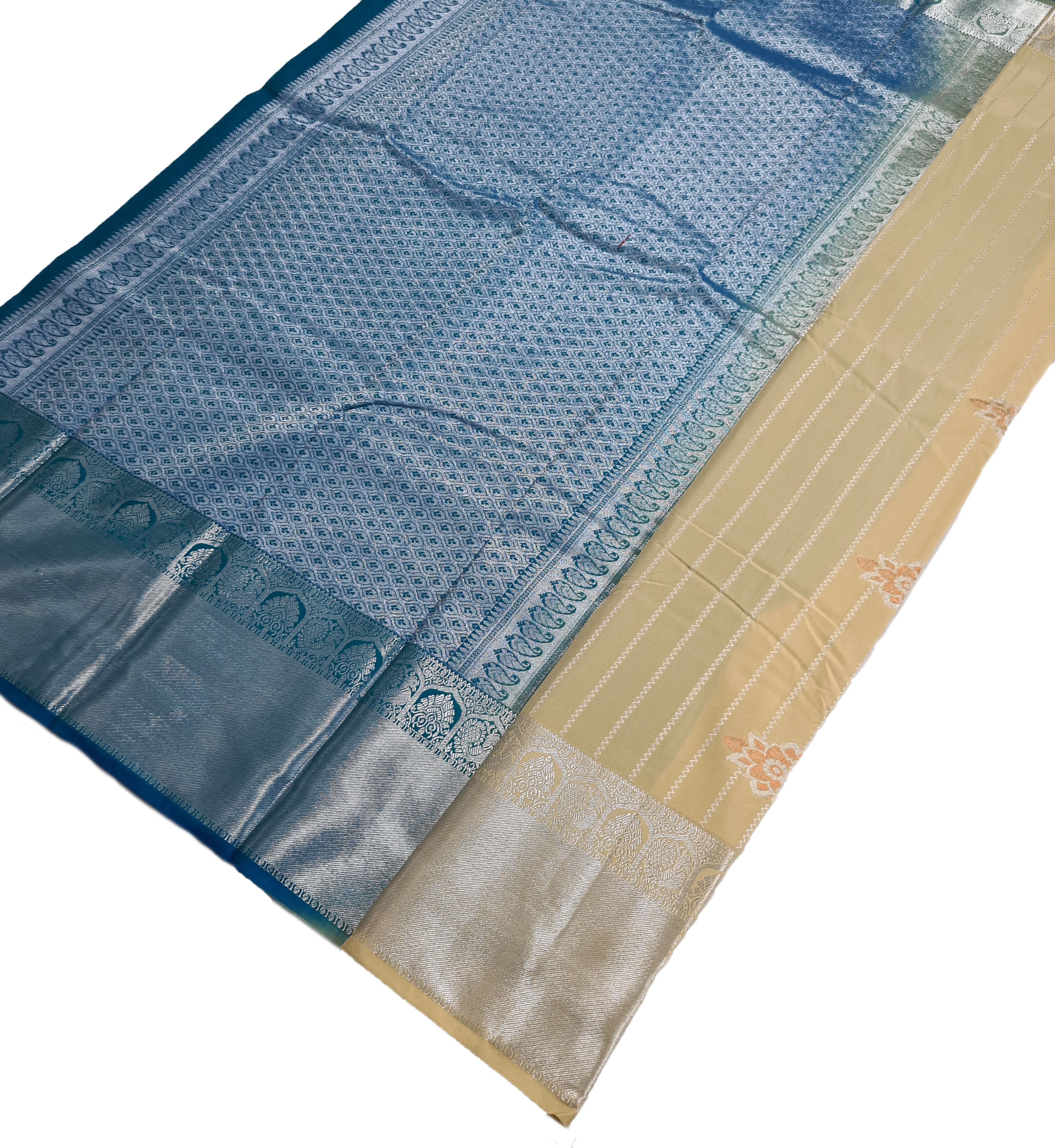 Kanchi Vegan Silk Saree With Contrast Blouse and Rich Jari Pallu