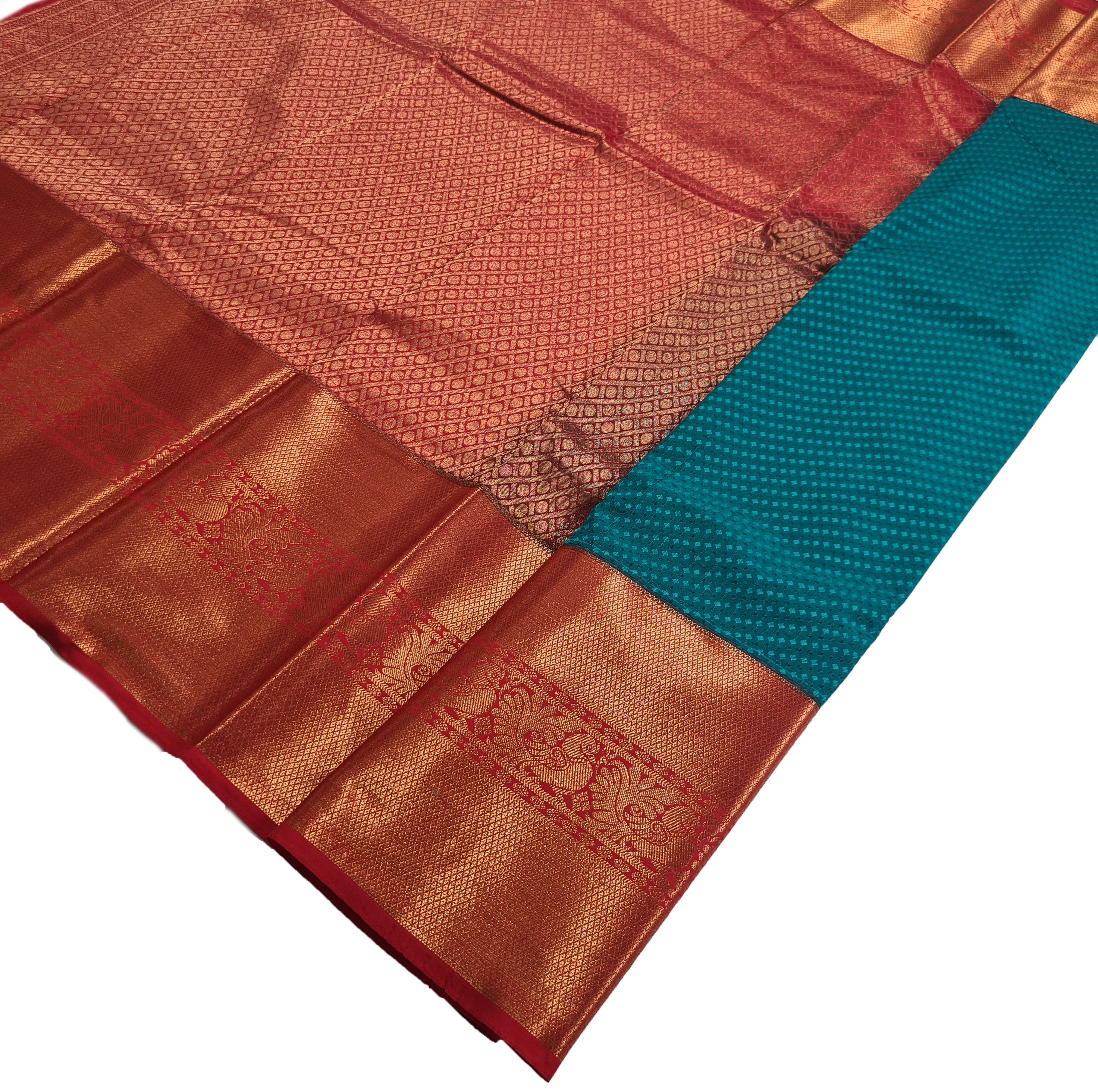 Kanchi Vegan Silk Saree With Contrast Blouse and Rich Jari Pallu