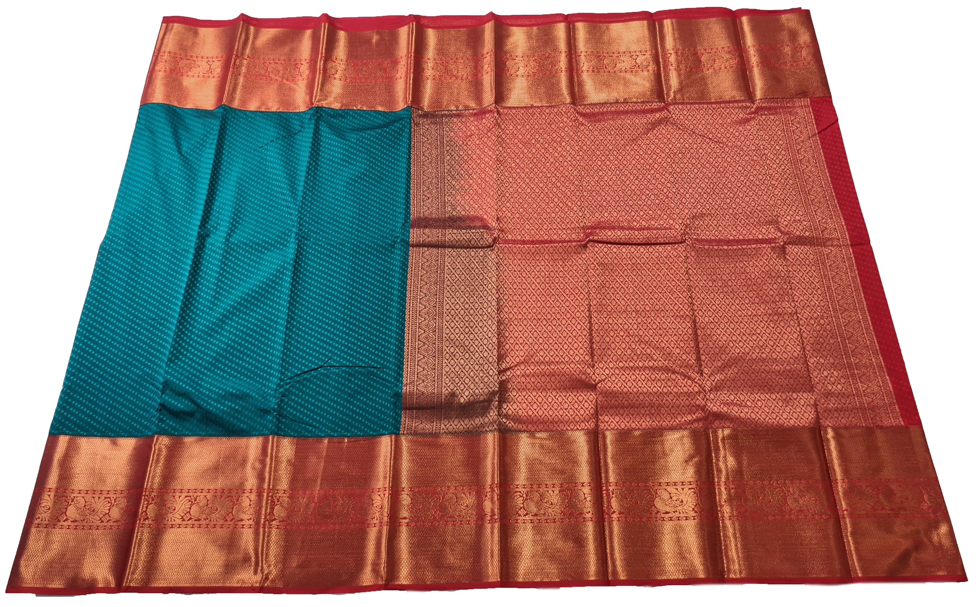 Kanchi Vegan Silk Saree With Contrast Blouse and Rich Jari Pallu