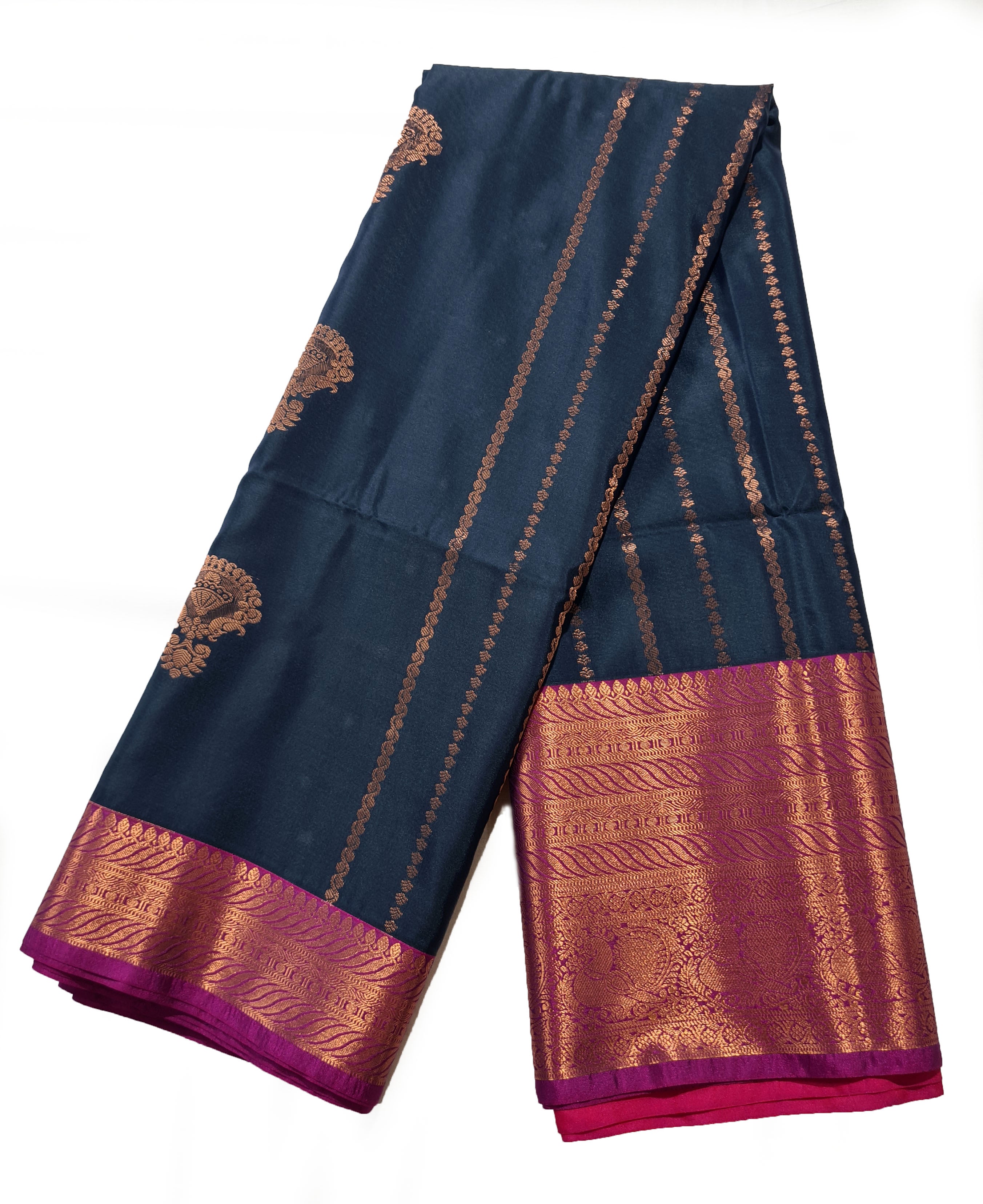 Kanchi Vegan Silk Saree With Contrast Blouse and Rich Jari Pallu