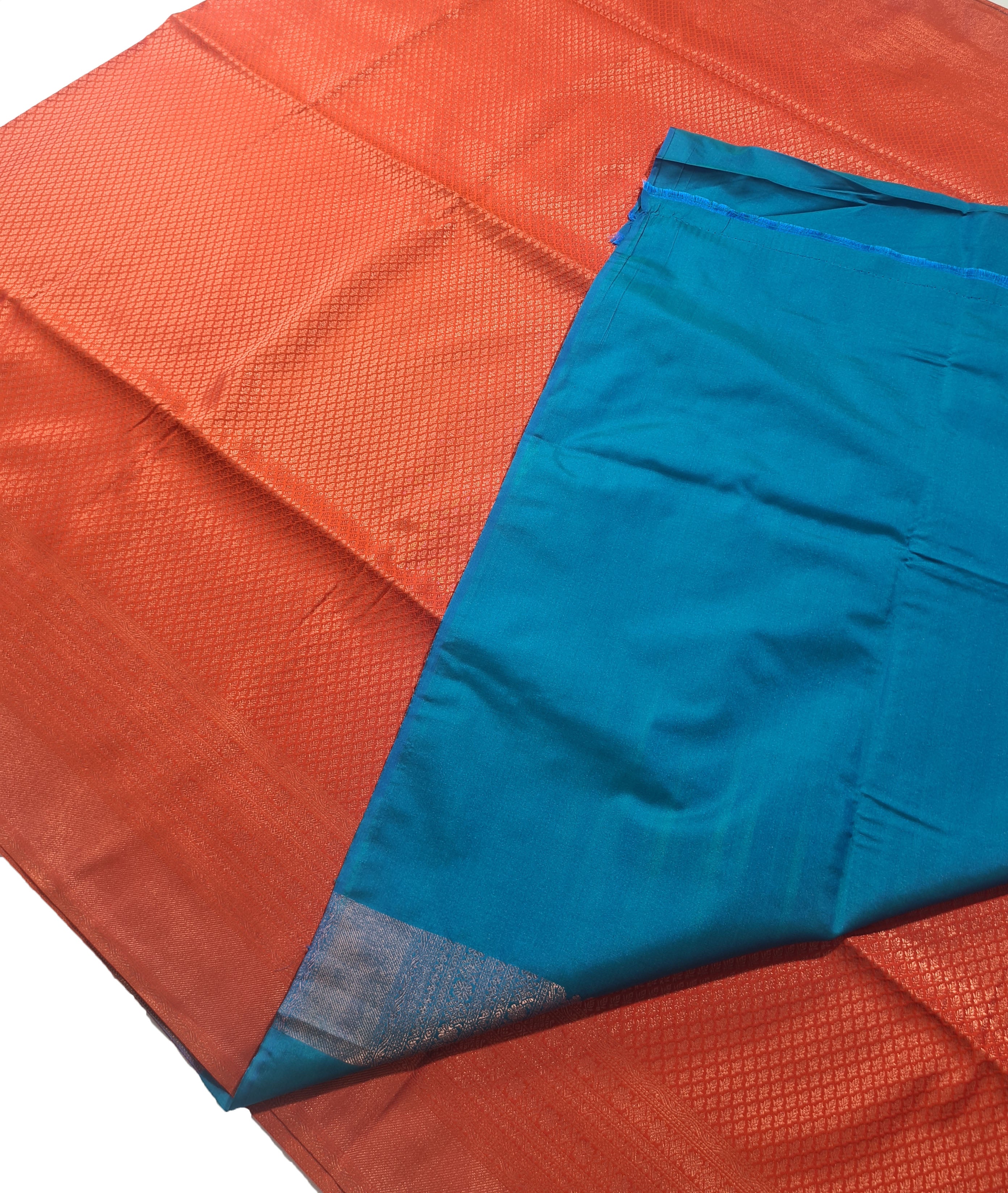 Kanchi Vegan Silk Saree With Contrast Blouse and Rich Jari Pallu